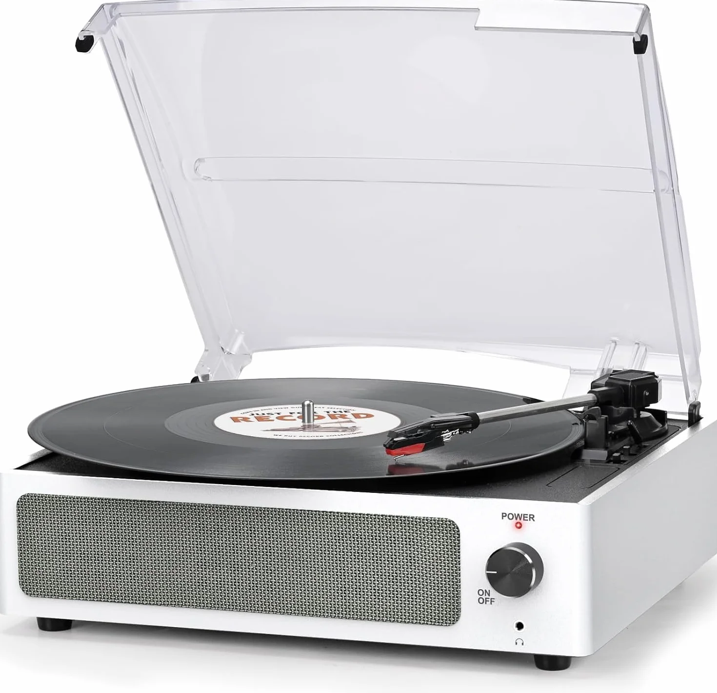 Gramofon bezprzewodowy LP z winylem, 3-biegowy napęd pasowy, retro biały
