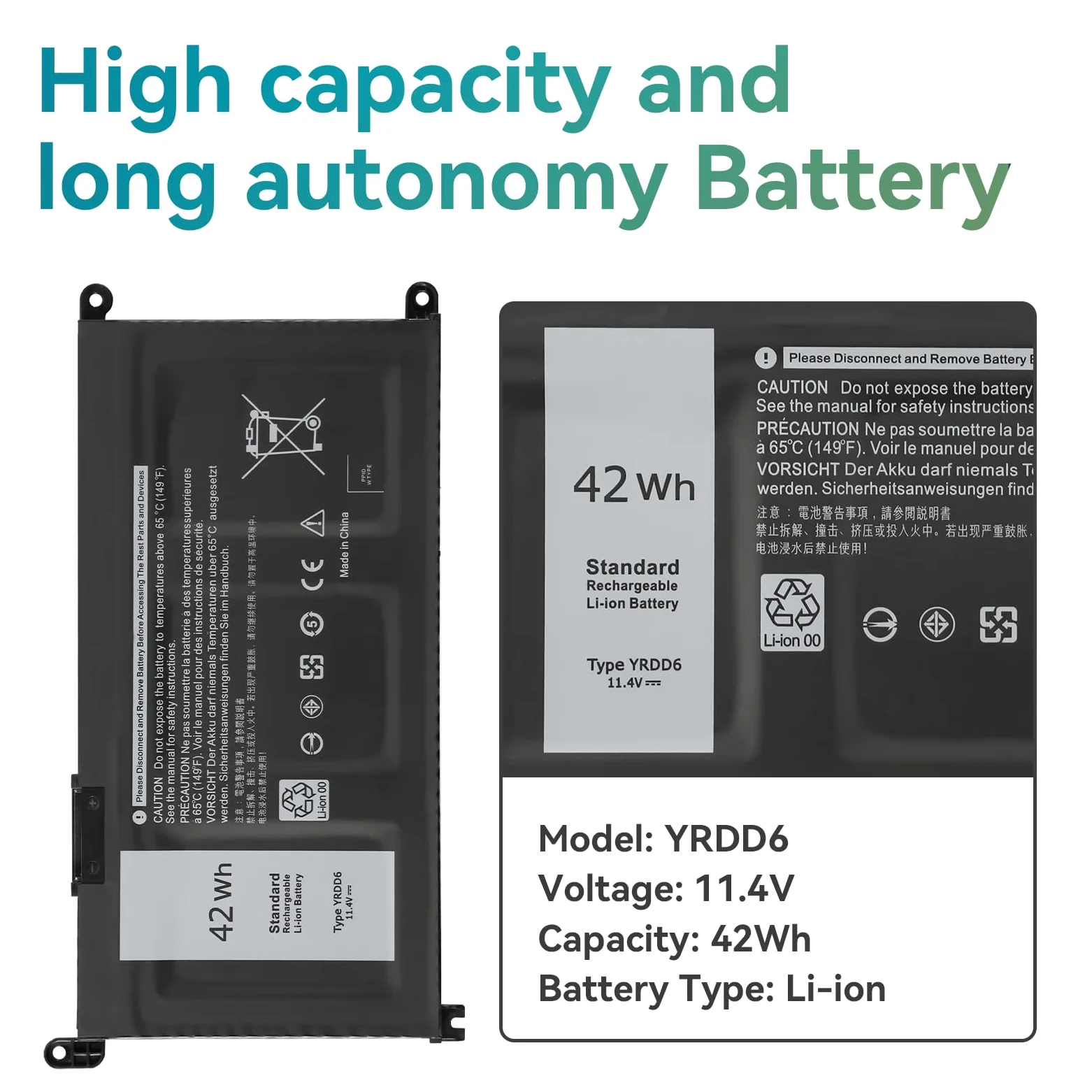 K KYUER 42Wh YRDD6 Laptop Bateria do Dell Inspiron 3480 3481 3482 3490 3493 3590 3593 3595 3580 3581 3582 3583 3584 3585 3780 3781 3782 3785 3790 3793 5481 5485 5488 5491 5493 5590 5591 5593 5594 5598