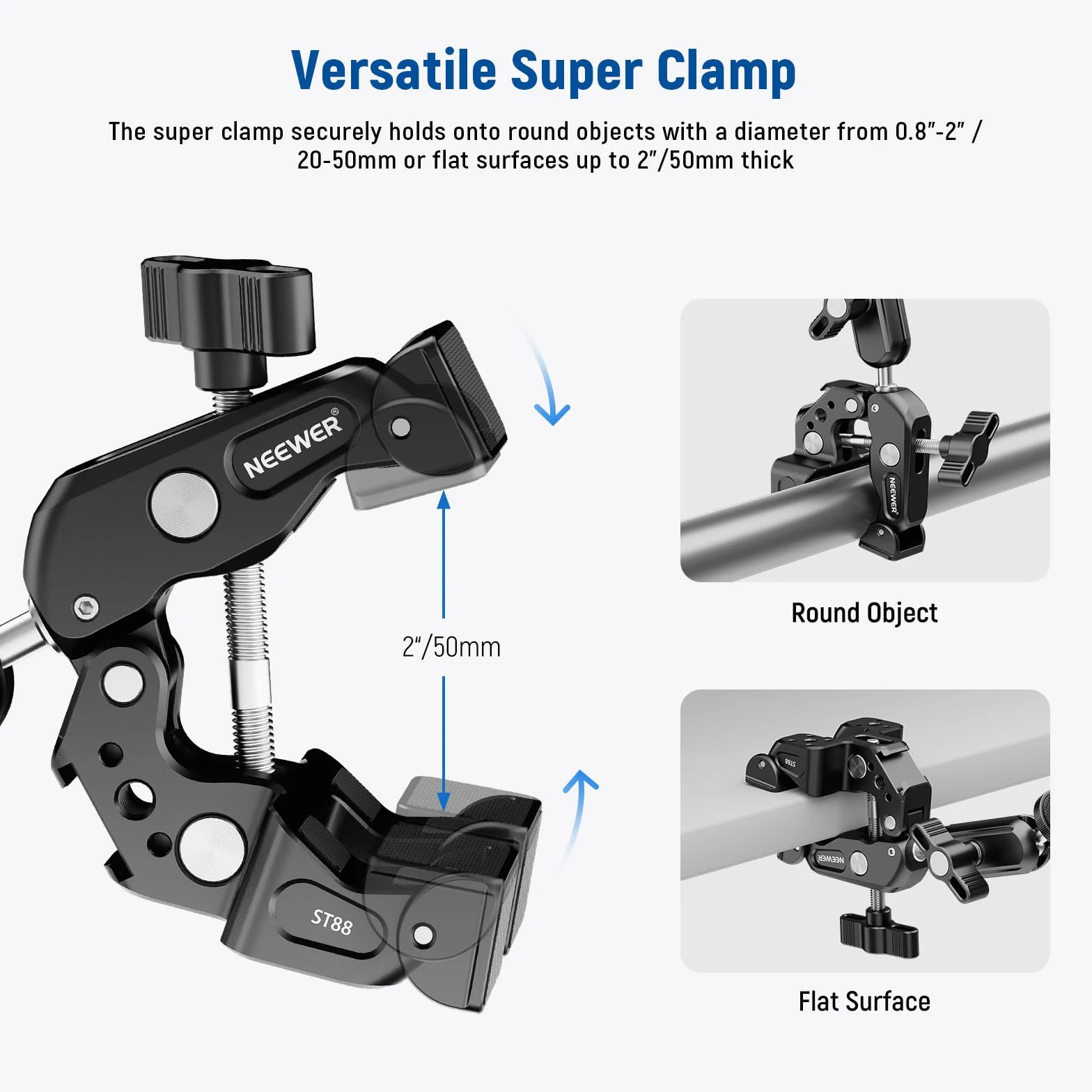 NEEWER Super Clamp+Magic Arm 3" z dwiema głowicami kulowymi, zacisk aparatu/telefonu z gwintem 1/4", ColdShoe, uchwyt na telefon i mocowanie kamery Action Cam kompatybilny z GoPro DJI iPhone 16 15 Pro