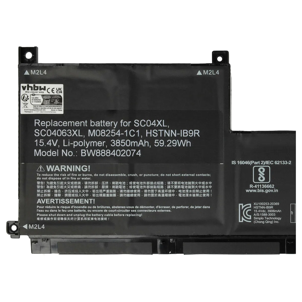 vhbw Bateria zamienna do HP HSTNN-IB9R, M08254-1C1, SC04063XL, SC04XL do notebooka (3850 mAh, 15,4 V, litowo-polimerowa)
