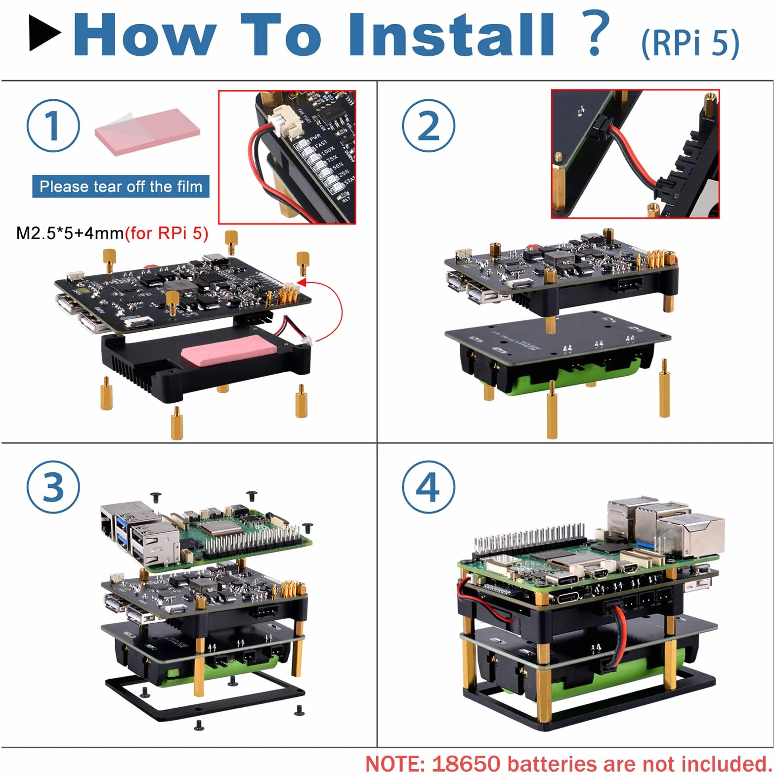 GeeekPi UPS Gen 6 Zasilacz Nieprzerwany HAT dla Raspberry Pi 5 4B Aluminiowy Odprowadzacz Ciepła