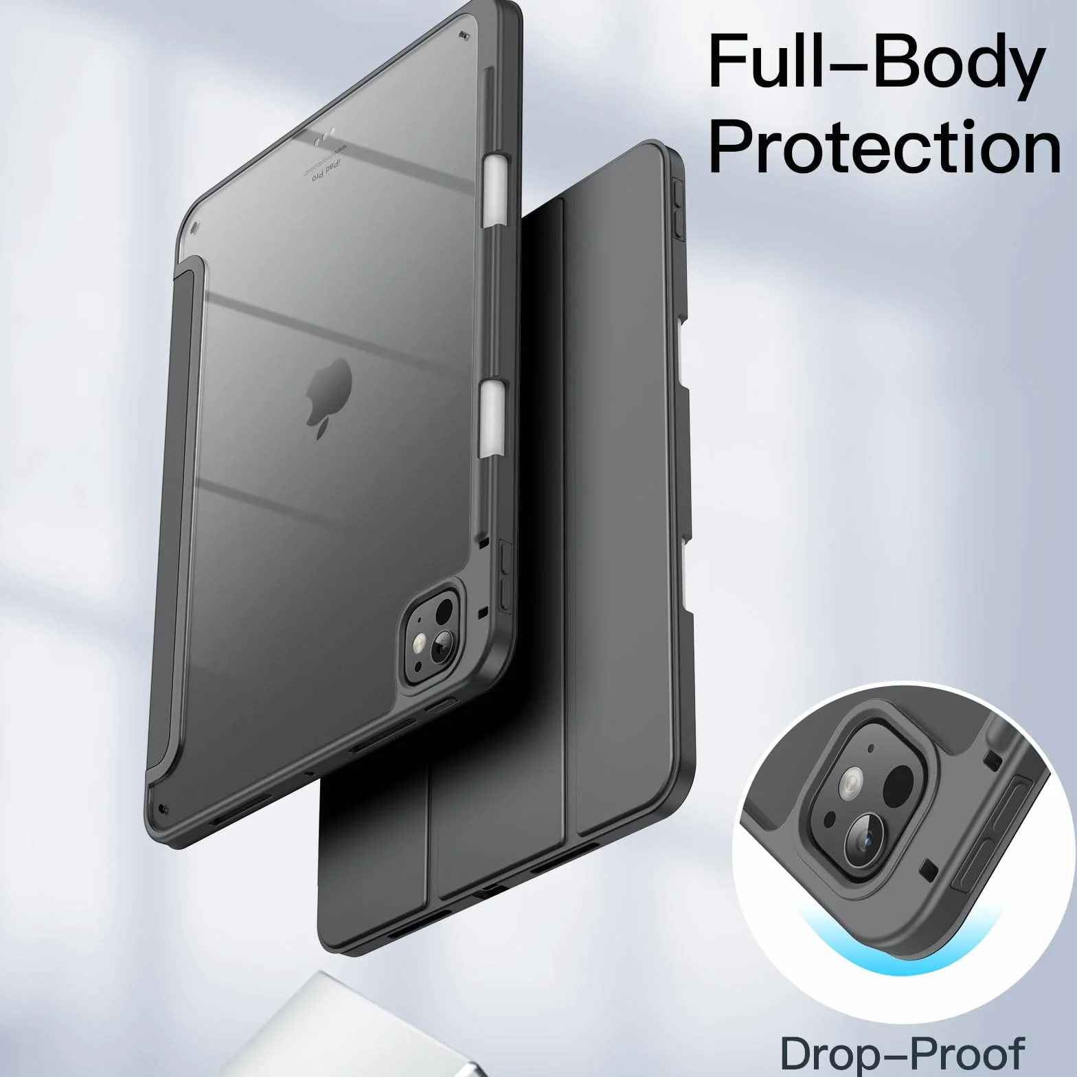 JETech Etui dla iPad Pro 11 Cala M5/M4 2025/2024 (6./5. Generacji) z Pencil Uchwyt, Przejaśniać Przezroczyste Tylna Skorupa Smukłą Podstawkę Odporny na Wstrząsy Osłoną Tabletu (Gwiezdna Szarość)