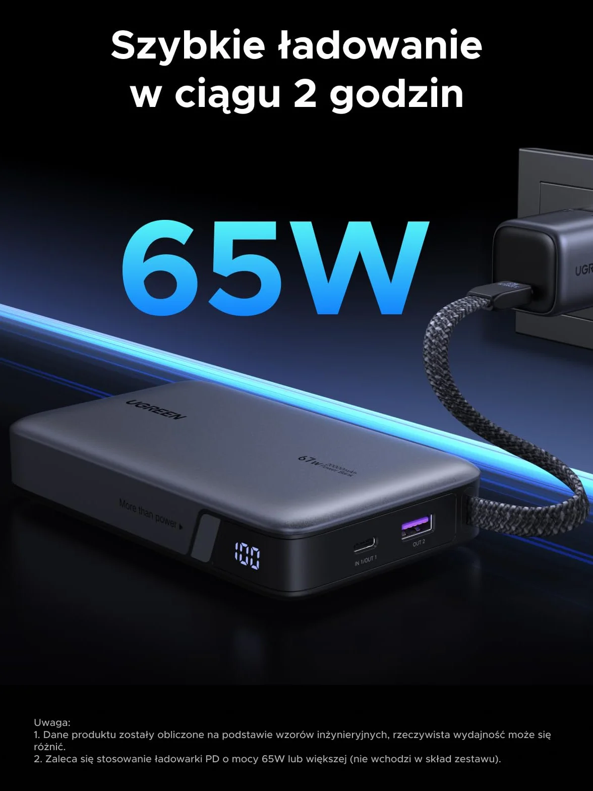 UGREEN Nexode Power Bank, 20000 mAh, szybkie ładowanie 67W z wbudowanym kablem USB-C, zewnętrzne akumulatory do telefonów komórkowych kompatybilne z Galaxy S25, serią iPhone 16/15