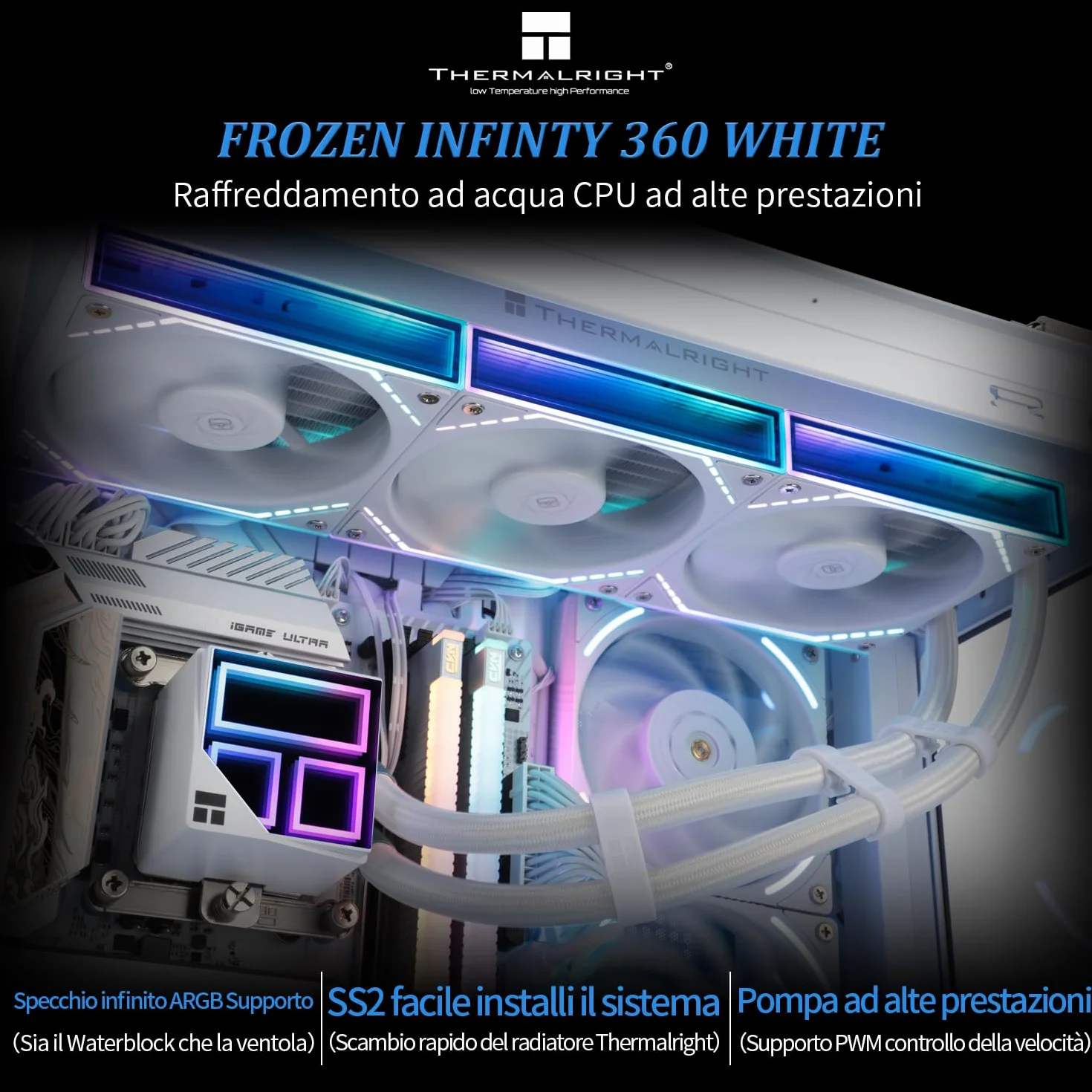 TR Frozen Infinity 360 WHITE, trójkanałowy wentylator PWM z 2000 obr./min, chłodzenie CPU Desktop Aio, do AM4 / AM5 i Intel LGA1150 1151/1200/2011/1700/1851, chłodzenie EA