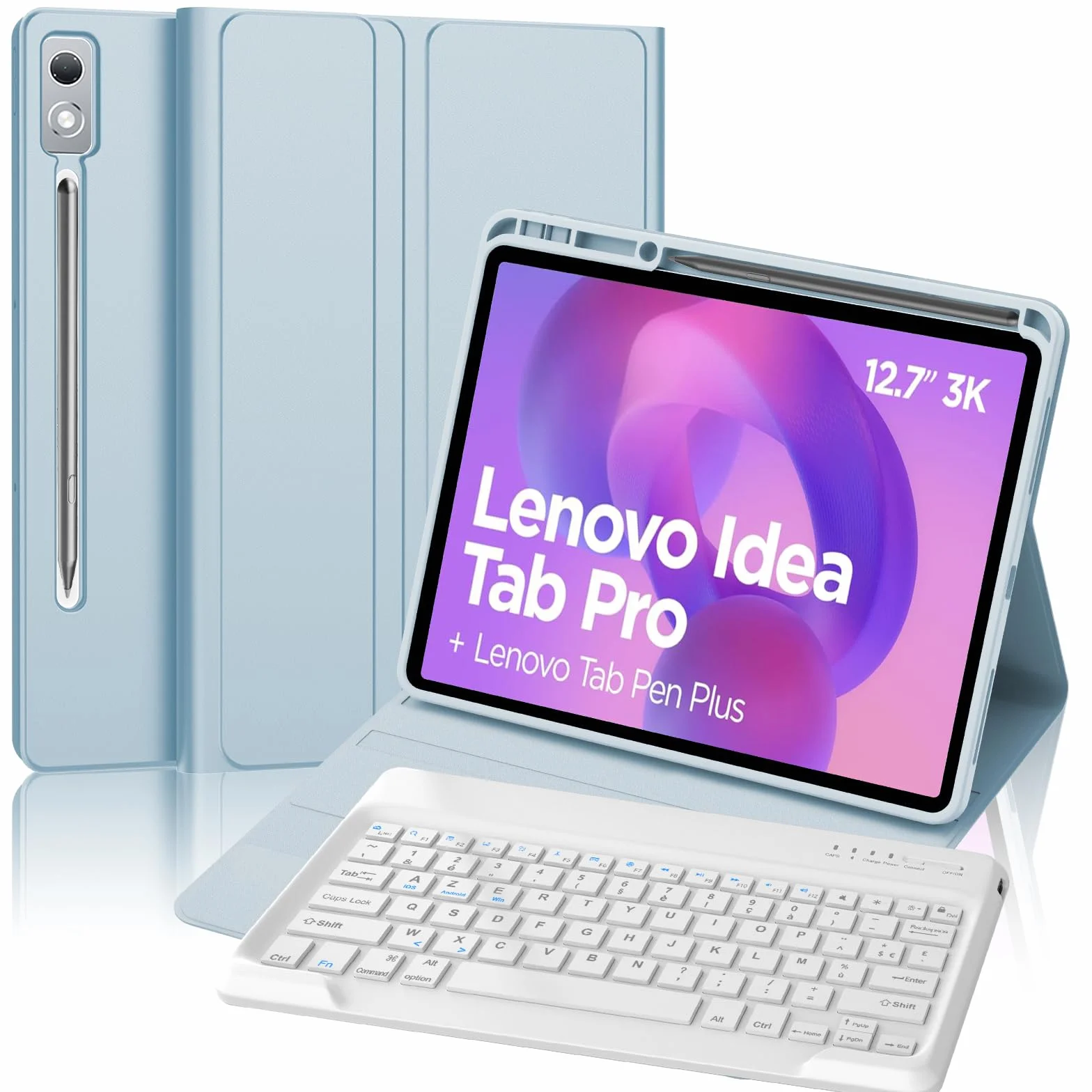 FOGARI Etui na klawiaturę do Lenovo Idea Tab Pro 2025 12,7" - magnetyczna bezprzewodowa klawiatura Bluetooth z uchwytem na długopis, niebieskie