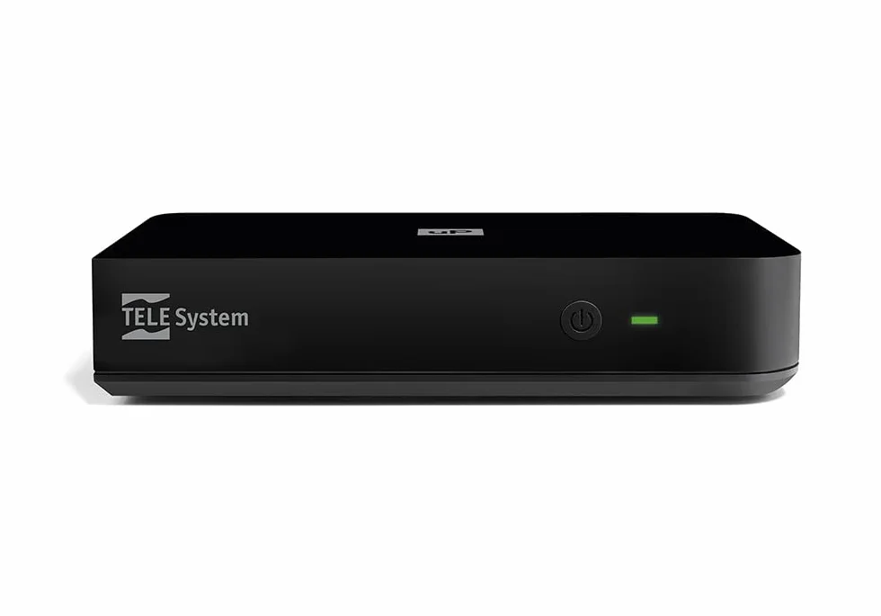 TELE System UP T2 4K: Cyfrowy dekoder naziemny ULTRA HD Android TV, aktualizacja Smart TV, tuner DVB-T2 HEVC HDR10+HLG, w zestawie adapter HDMI/SCART - certyfikat Google