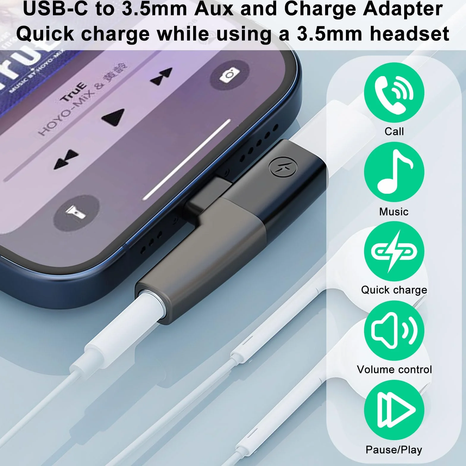 HENGBIRD Adapter USB C na słuchawki i ładowanie 2 w 1 Adapter słuchawkowy USB C na 3,5 mm słuchawki Typ C Aux Adapter Kompatybilny z iPhone 15 Pro Max iPad Pro/Mini 6 Galaxy S24 Ultra S23 Huawei