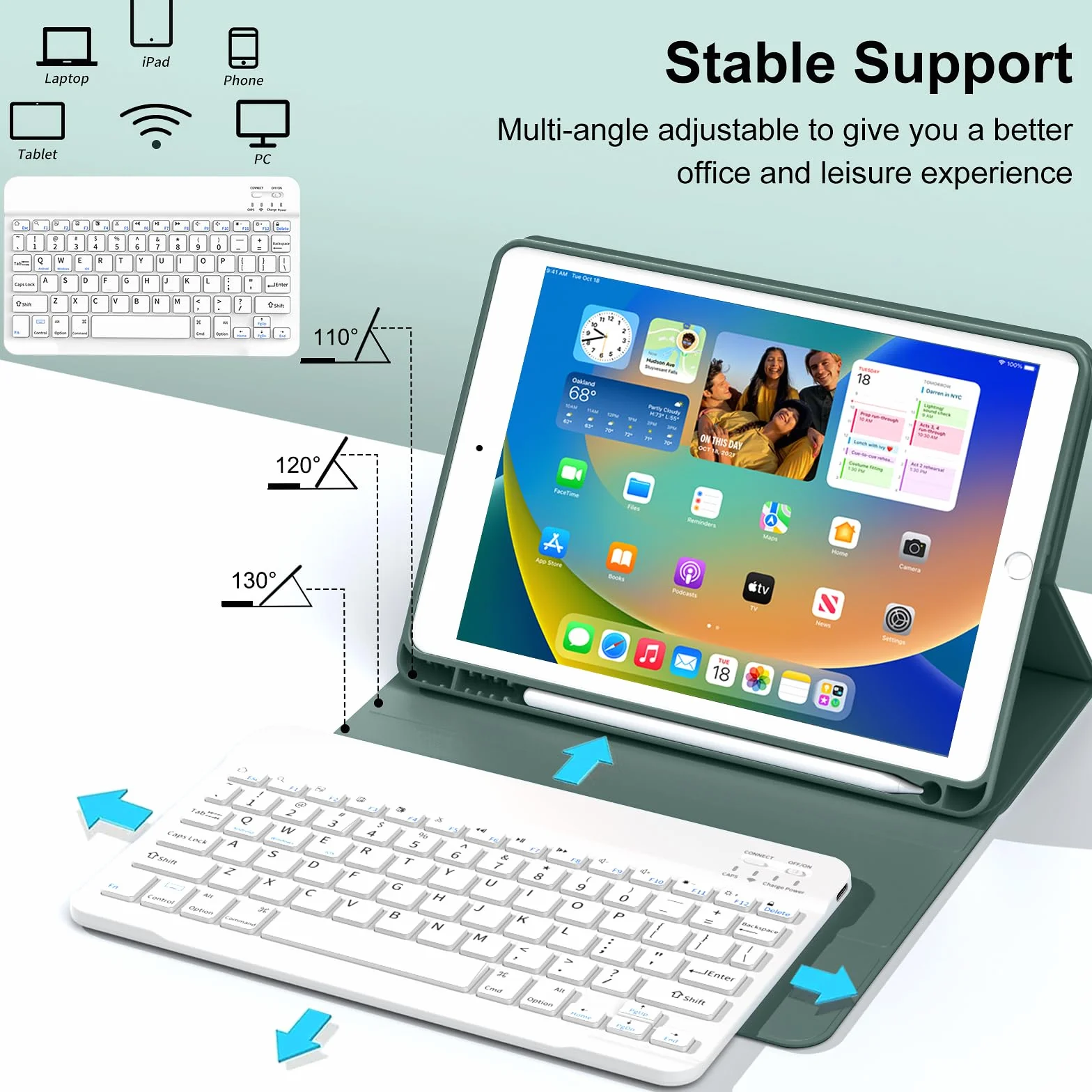 JKSML Etui na Klawiaturę do iPad 9./8./7. Generacji (2021/2020/2019) z Uchwytem na Rysik, Miękkie Etui Ochronne z Termoplastycznego Poliuretanu (TPU) Ciemnozielony