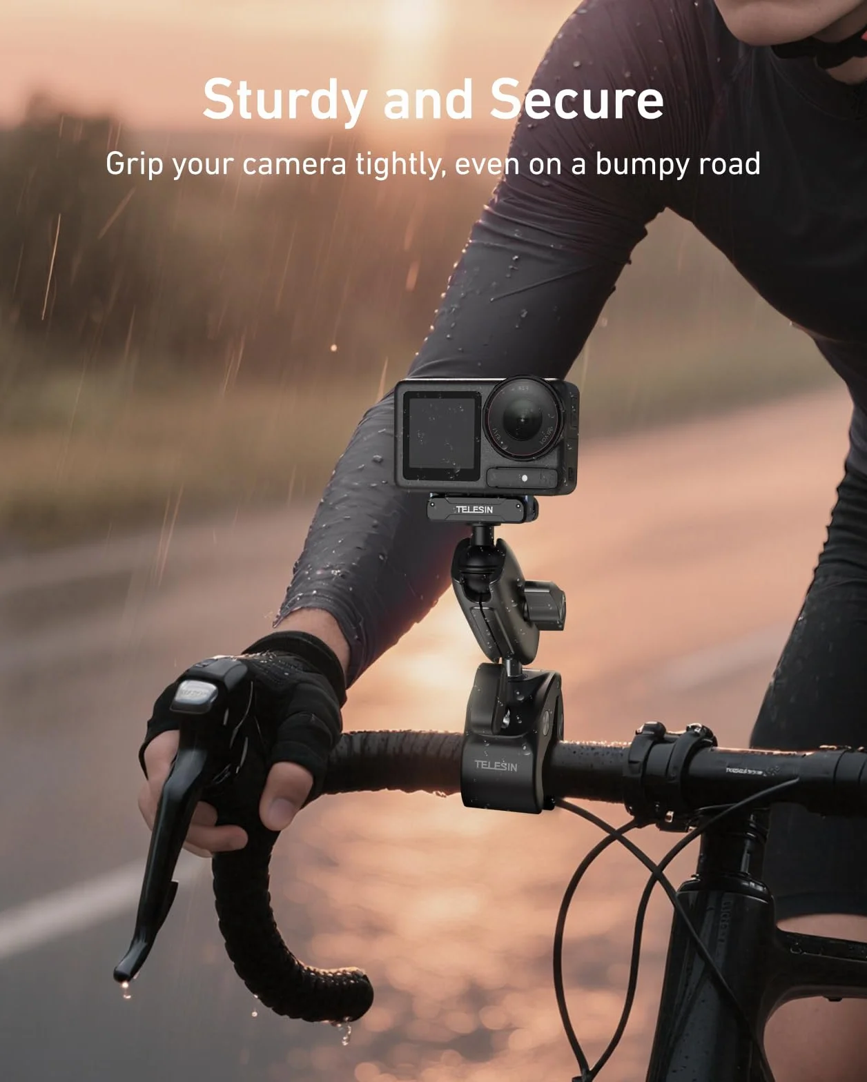 TELESIN Super uchwyt zaciskowy, uchwyt rowerowy do DJI Osmo 360/Action 6 5 Pro/Action 4/Action 3/Pocket 3, klipsy magnetyczne z podwójnym zamkiem | głowica kulowa obracana o 360°, pasuje do kierownicy