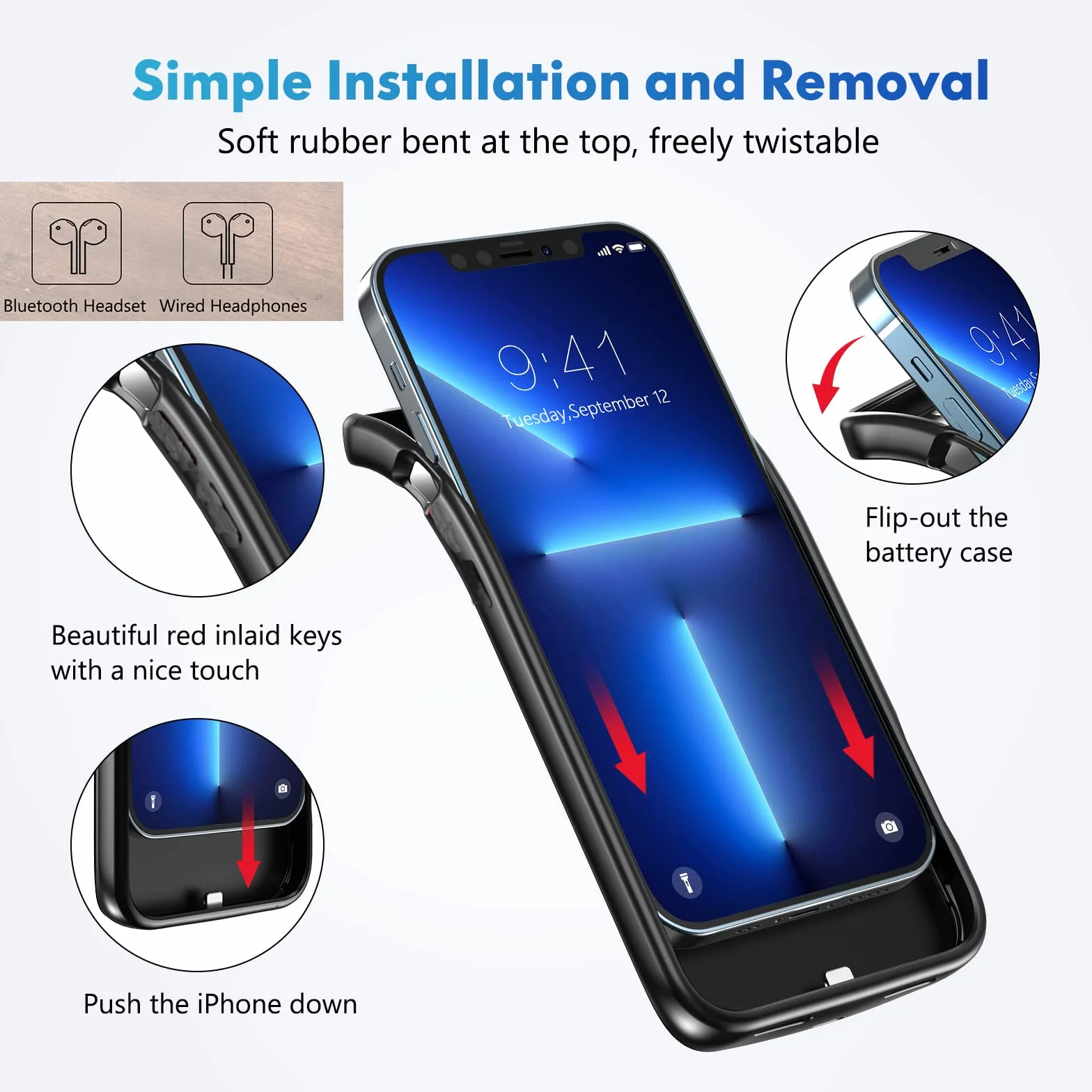 Etui na baterie 10000 mAh do iPhone'a 15 Pro, etui do ładowania z baterią zewnętrzną do ładowarki iPhone 15 Pro [6,1 cala] Etui ochronne Power Bank (czarne)