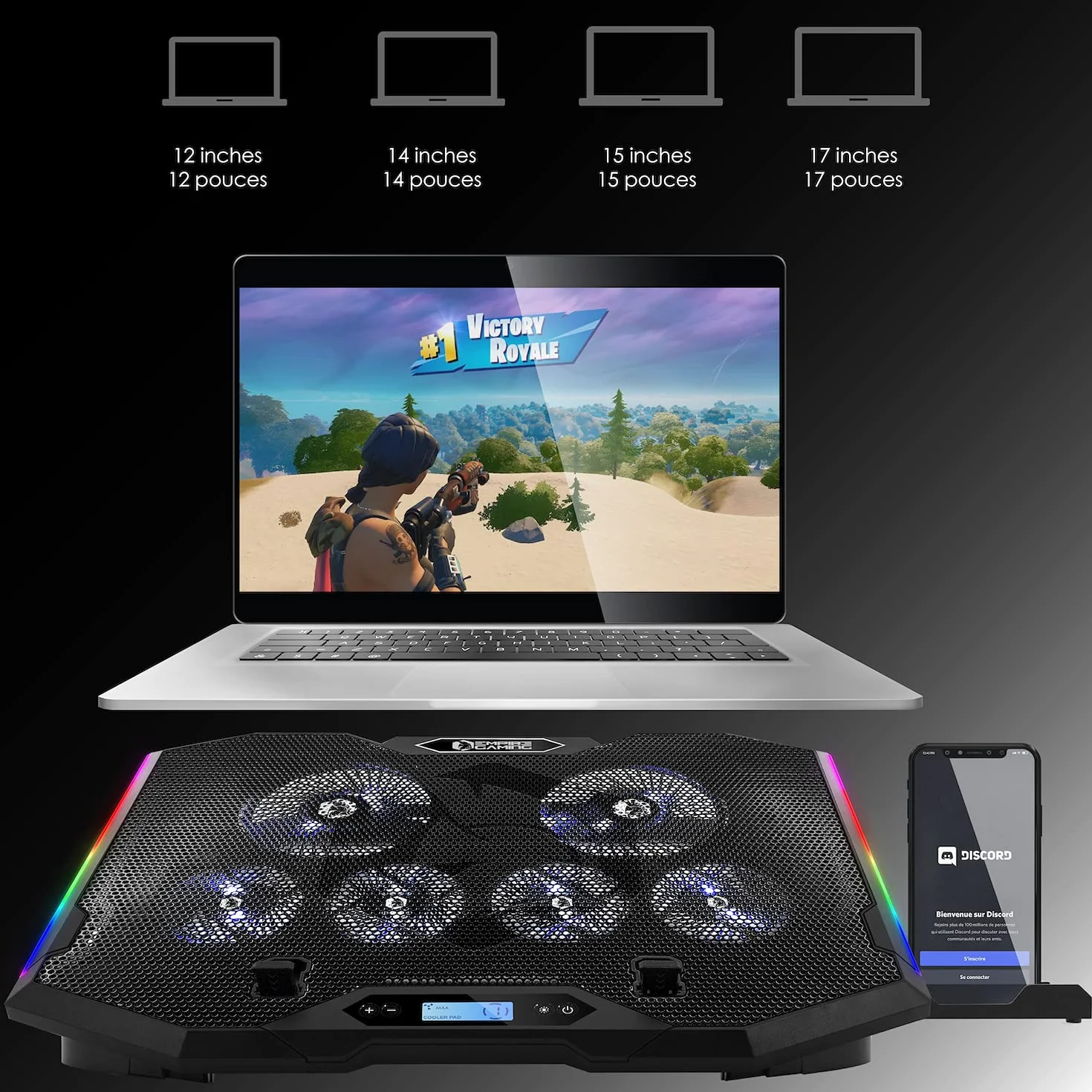EMPIRE GAMING Guardian S-C100 chłodziarka do laptopa RGB 6 wentylatorów kontroler LCD 5 ustawień wysokości 12-17 cali