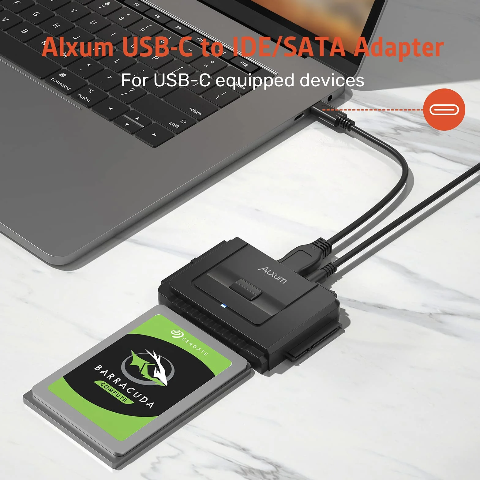 Alxum konwerter dysku twardego SATAIDE na USB C, z zasilaczem 12 V / 2A i kablem USB C