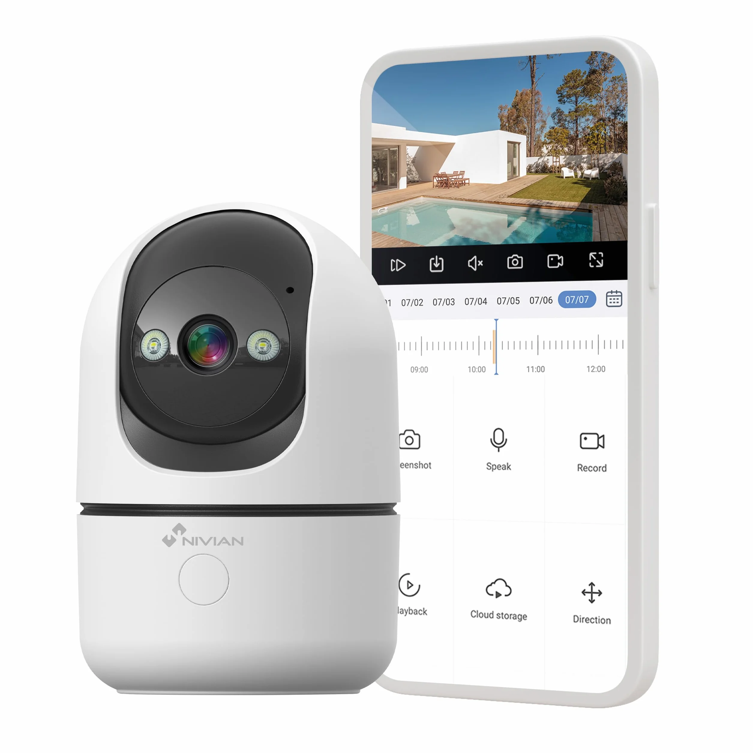 NIVIAN Kamera do monitoringu wewnętrznego 4G karta danych zawiera 3MP SuperHD 2K - Night Vision, Wykrywanie ludzkiej AI, automatyczne śledzenie, dwukierunkowy dźwięk, ruch 350°, kontrola aplikacji