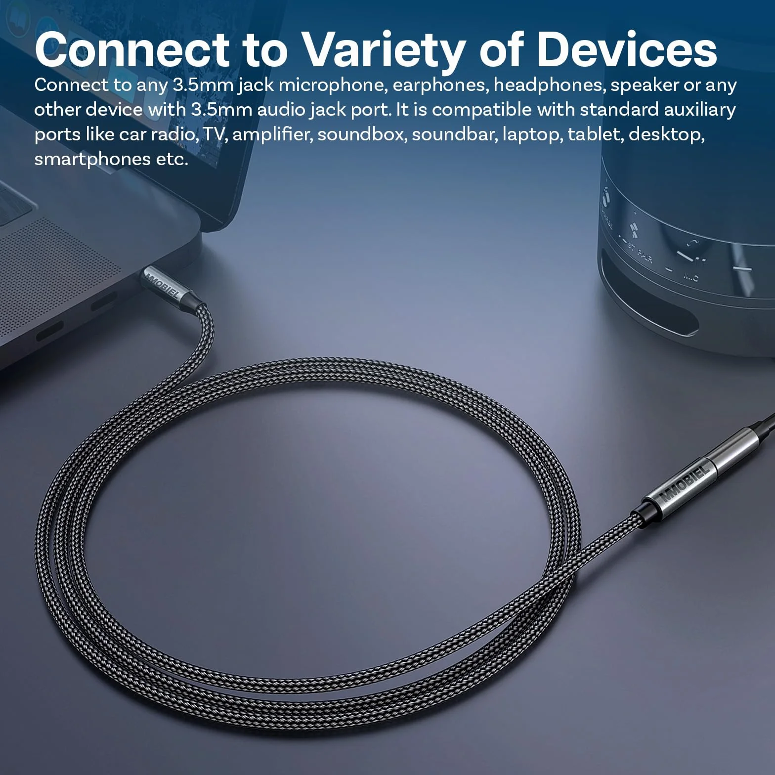 MMOBIEL Kabel Audio 3,5mm Męski na Męski Jack Aux - 4-pole TRRS - Przedłużacz Słuchawkowy - Funkcja Audio i Mikrofonu - Kompatybilny z Słuchawki, Słuchawkami Dousznymi, Telefonem itp. 1m