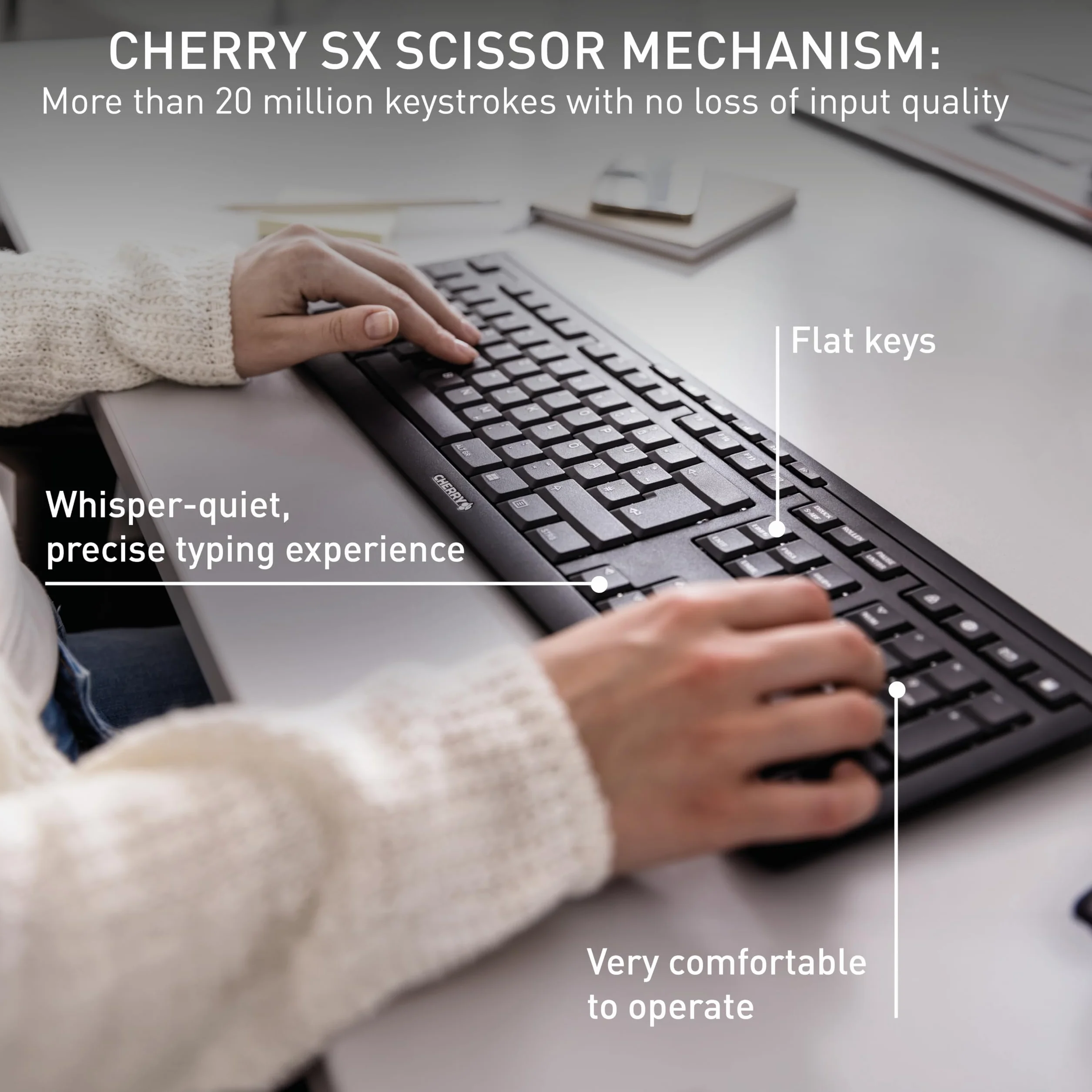 CHERRY STREAM KEYBOARD WIRELESS, Klawiatura Bezprzewodowa, Układ Niemiecki (QWERTZ), 2,4 GHz, Ciche Klawisze, Płaska Konstrukcja, Zasilanie Bateryjne, Czarny