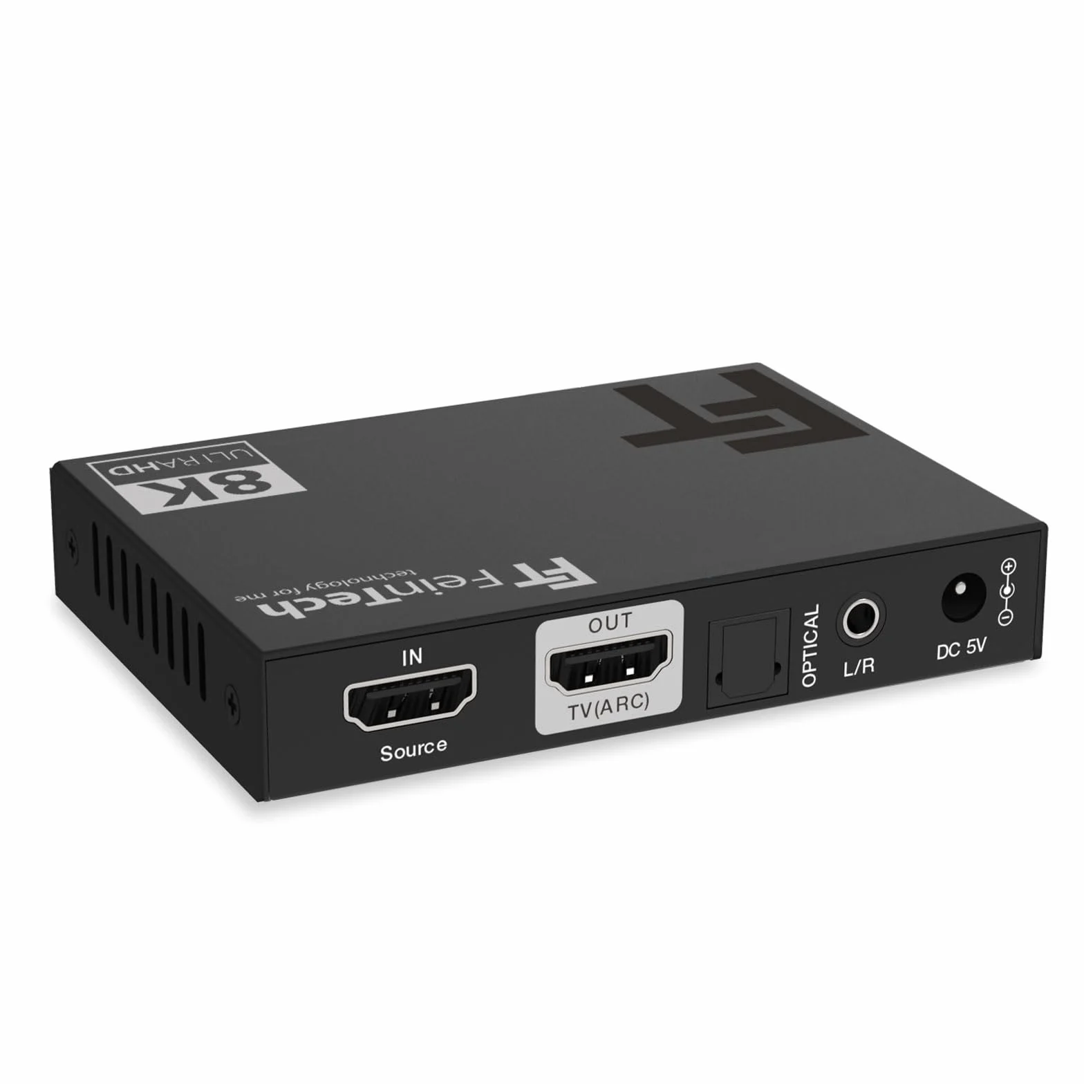 FeinTech AX210 ekstraktor audio HDMI 2.1 4K 120Hz 8K VRR ALLM, HDMI-Out + audio (optyczny Toslink 5.1 + AUX stereo), CEC-Pass i ARC, obsługa TV do systemu dźwiękowego