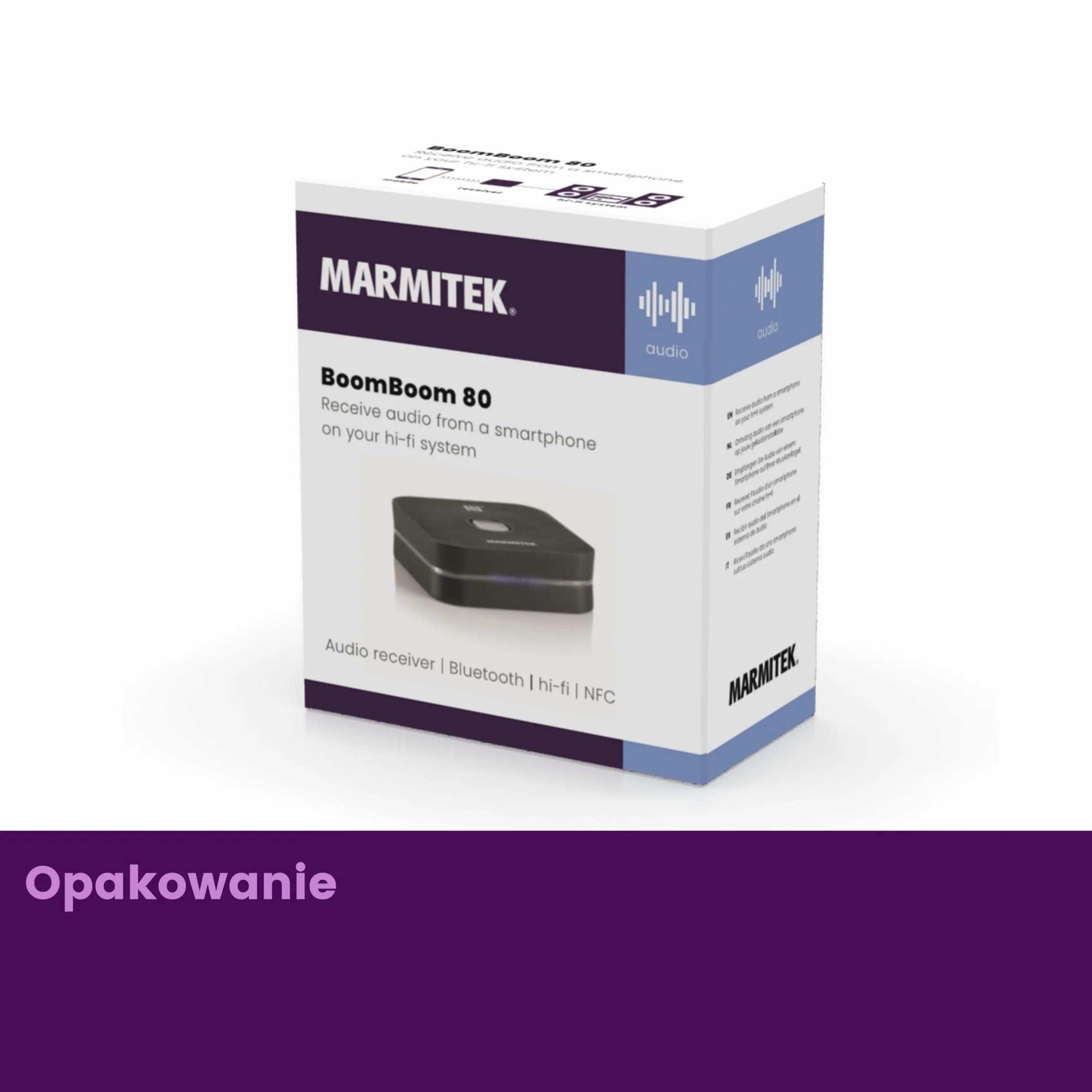 Odbiornik Bluetooth Marmitek BoomBoom 80 – Bezprzewodowe odtwarzanie muzyki – NFC i łatwe przełączanie między smartfonami – Adapter audio – Bluetooth receiver