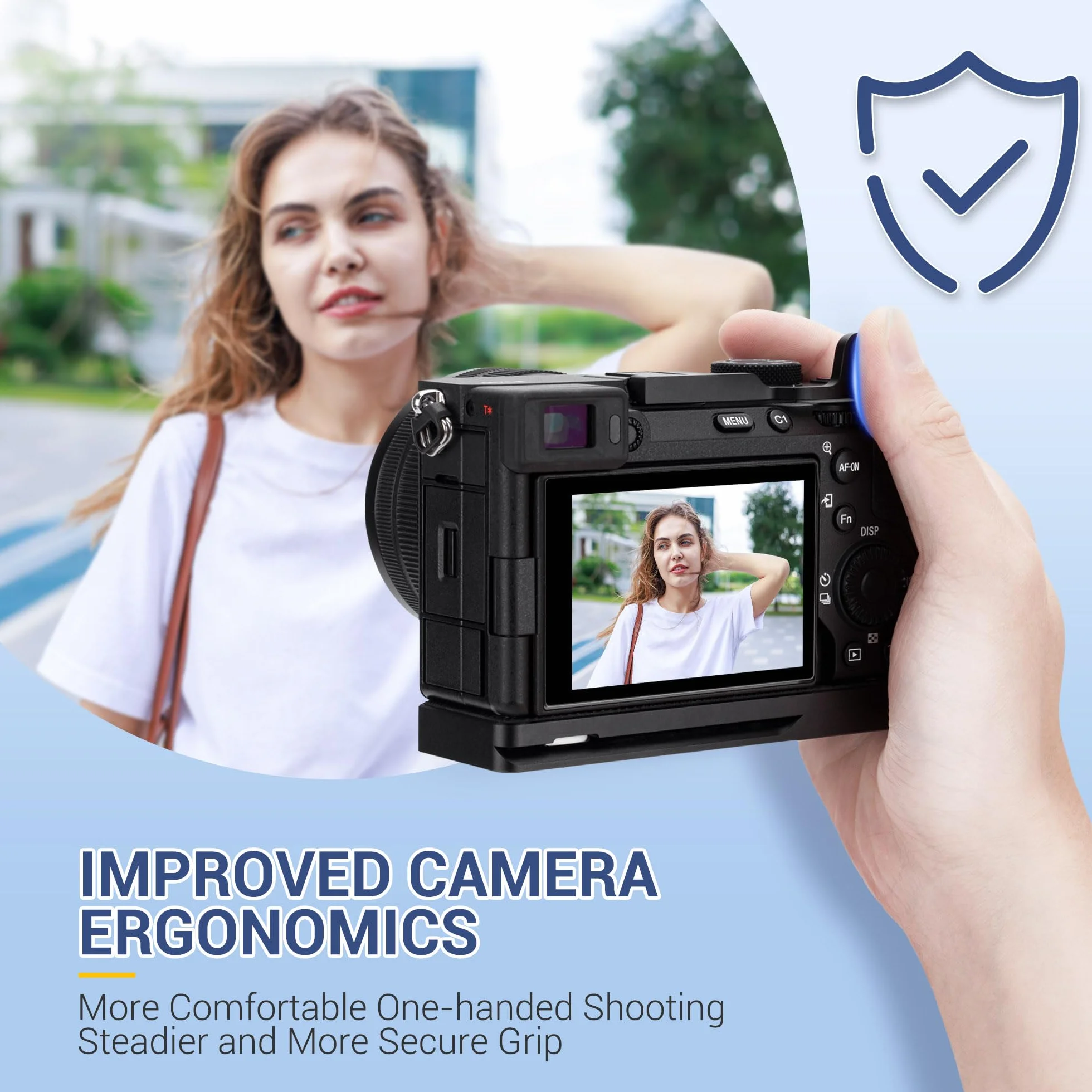 JJC A7CII A7CR metalowy uchwyt kciuka w górę uchwyt do kamery SONY A7CII A7CR ILCE-7CM2 ILCE-7CR, ulepszony uchwyt do fotografowania jedną ręką, srebrny