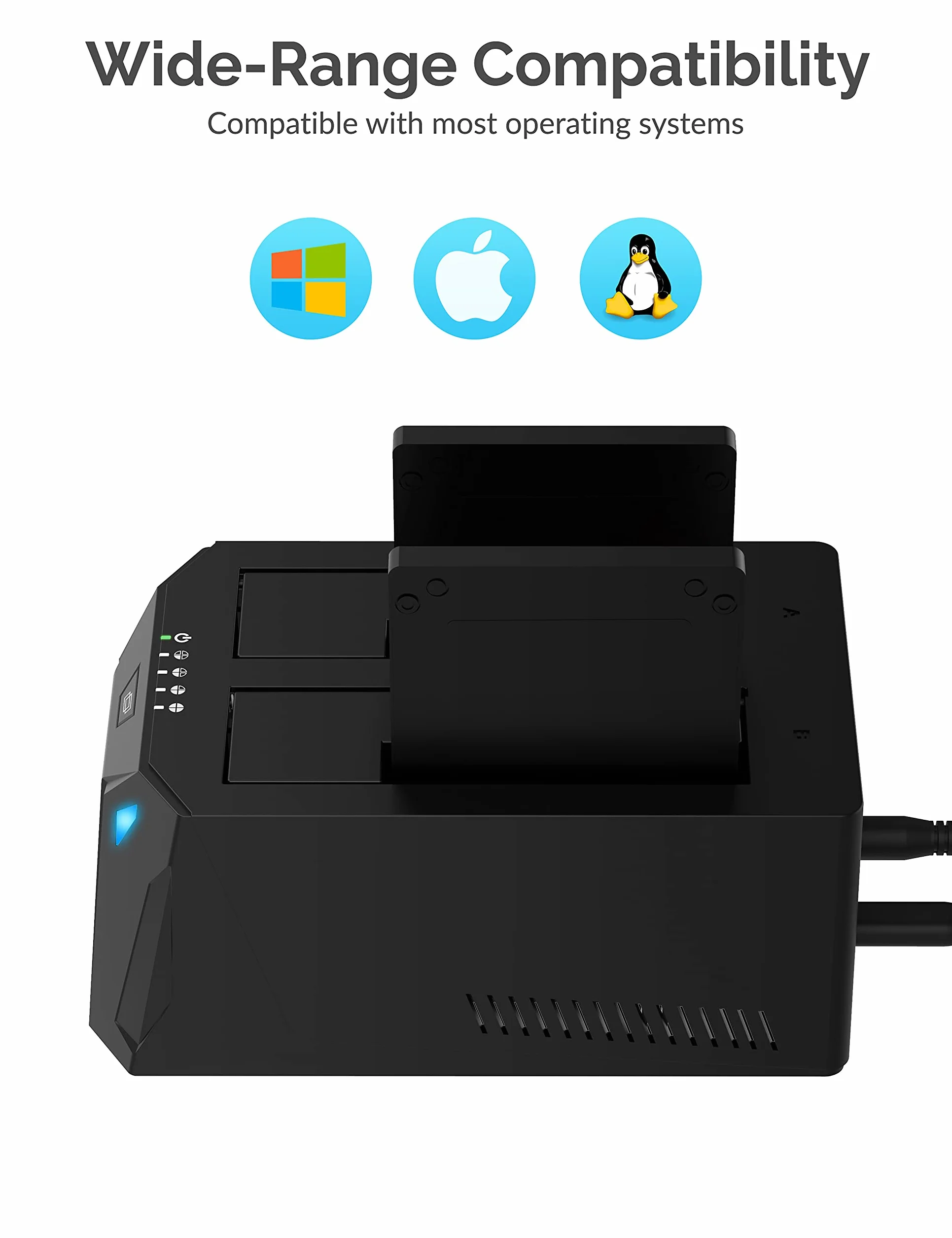 SABRENT Stacja dokująca do dysku twardego USB C SATA 2,5"/3,5", 2 kieszenie na dysk SSD/HDD na USB 3.2, zewnętrzna obudowa na dysk twardy, klonowanie offlinowe, UASP, kabel USB w zestawie, z