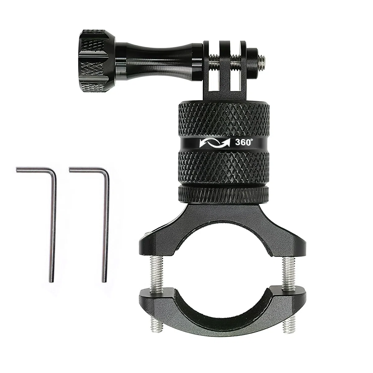 Uniwersalny aluminiowy uchwyt na kierownicę do kamery sportowej - obrót o 360 stopni do roweru i motocykla, pasek mocujący rurę, adapter montażowy (ulepszony model czarny)