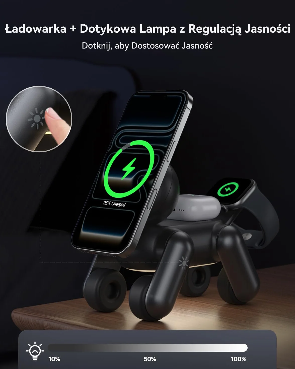 3 w 1 Składana bezprzewodowa ładowarka indukcyjna, kompatybilna z MagSafe, iPhone 17/16/15/14/13/12, Apple Watch S11–S2/Ultra/SE, AirPods Pro, z szybkim adapterem 20W