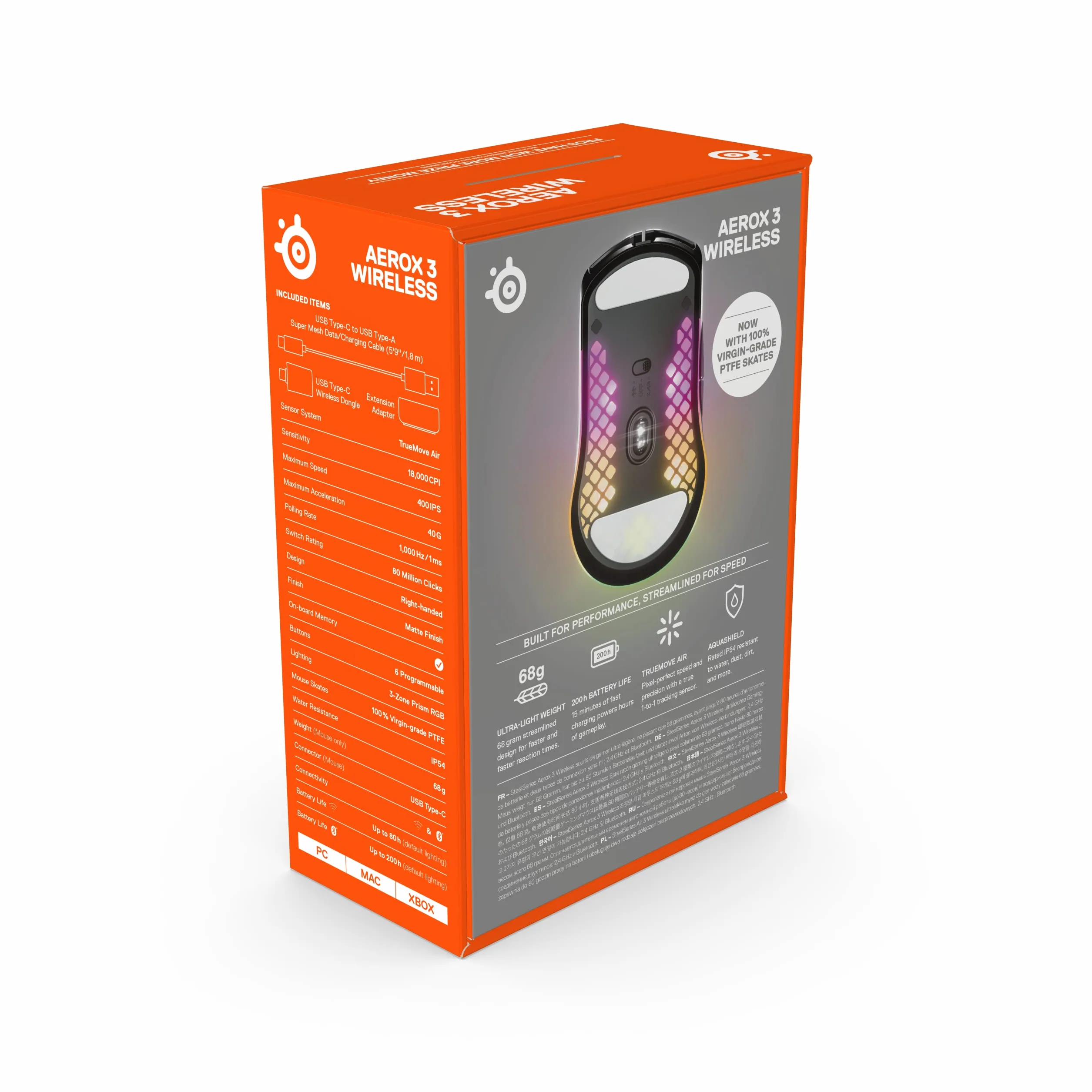 SteelSeries Aerox 3 Wireless Mysz RGB Ultralekka Wodoodporna Sensor TrueMove Air 18K DPI Onyx