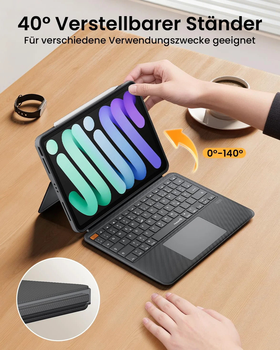 ProtoArc TK500 Etui z klawiaturą magnetyczną do iPad Air 11" M3 2025/M2 2024, duży gładzik z kliknięciem
