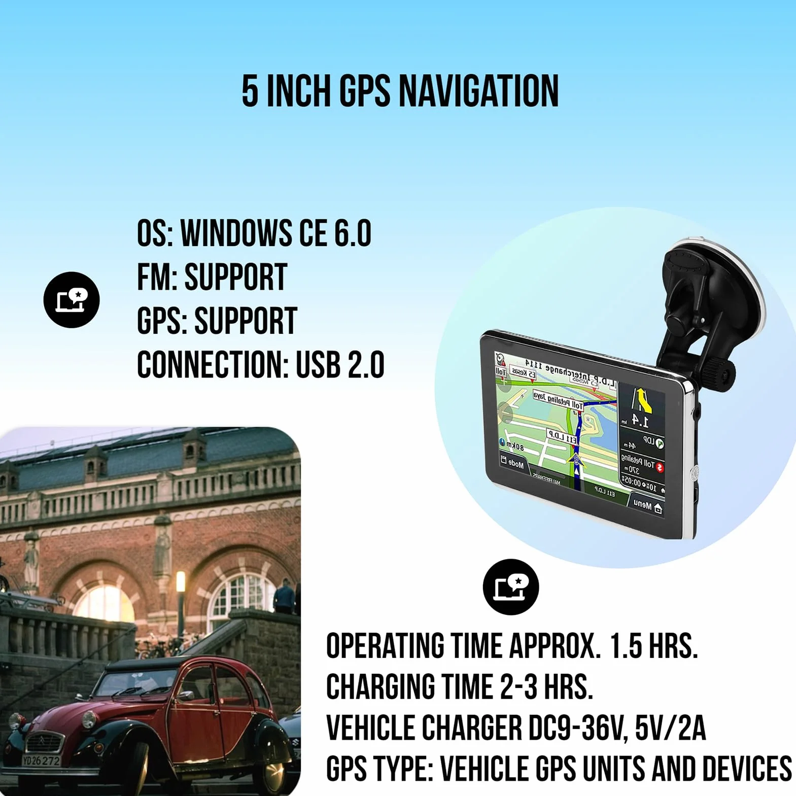 Nawigacja GPS 5-calowy Podwójny System Ekran Dotykowy Uniwersalny do Samochodów Ciężarowych RV