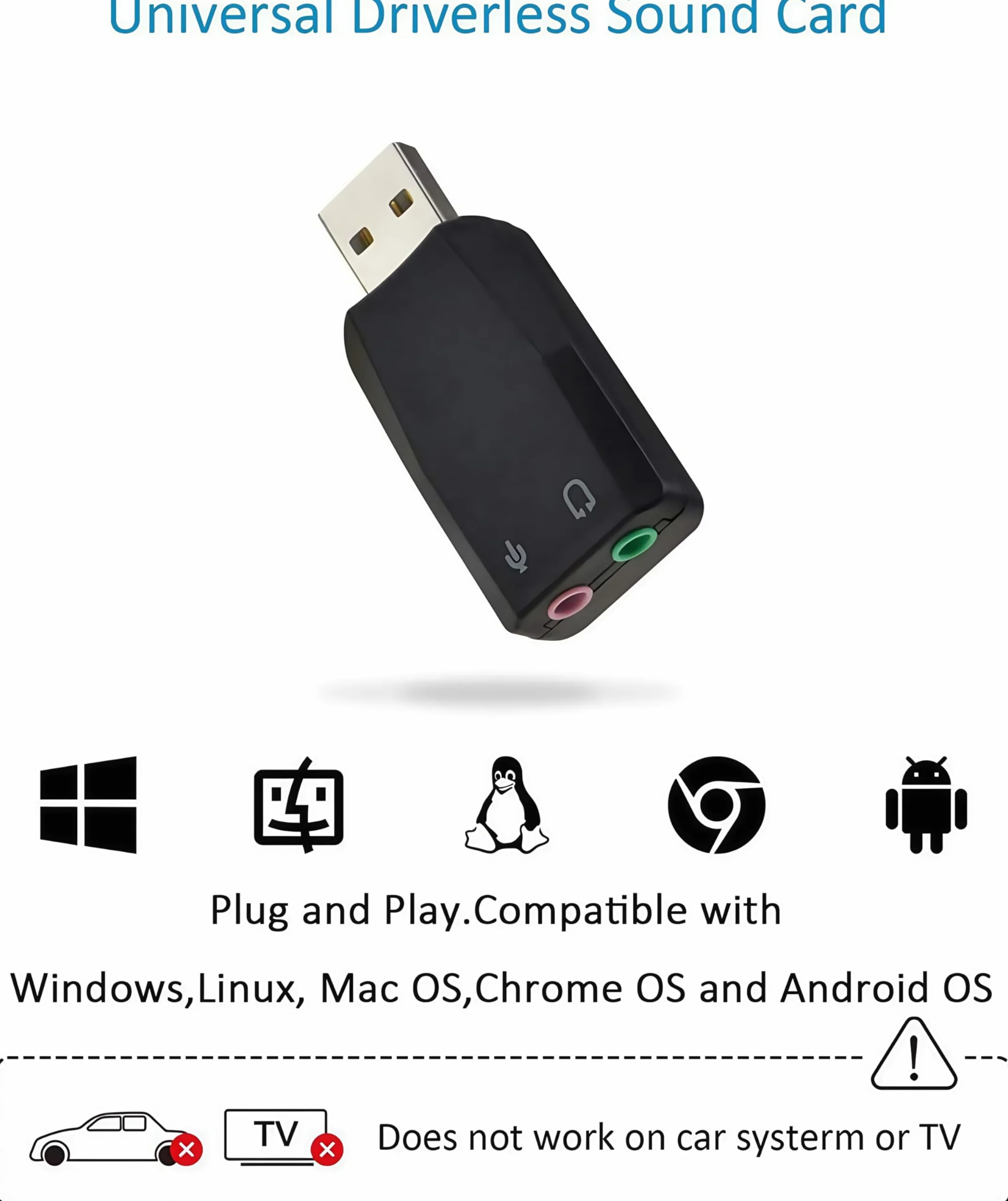 Zewnętrzny stereofoniczny adapter audio USB 3D z gniazdami mikrofonu słuchawkowego 3,5mm, instalacja bez sterowników karty dźwiękowej USB dla systemu Windows Mac OS Linux PS4