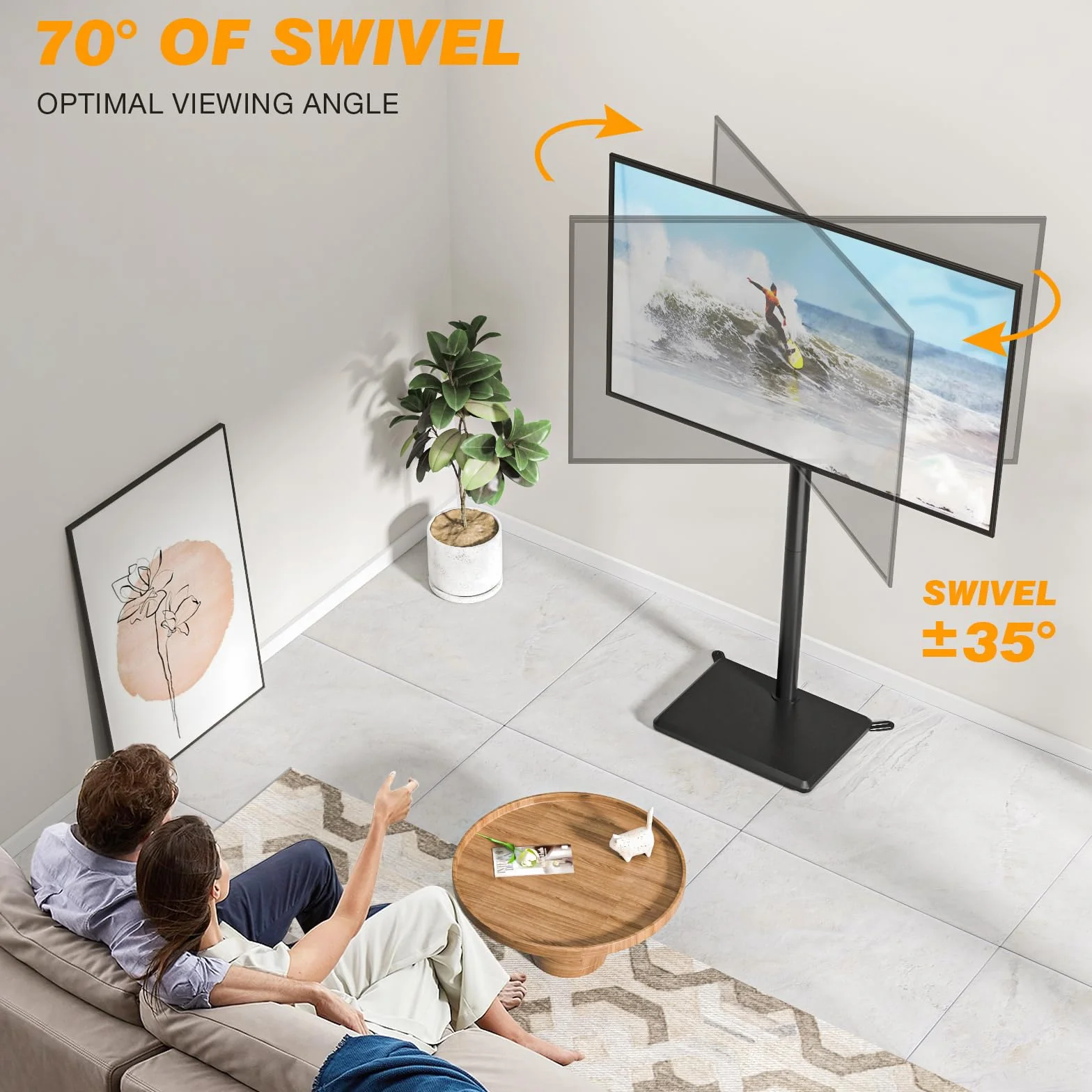 Stojak podłogowy pod telewizor od 32 do 60 cali, wysoki z nóżkami, wąski narożny, regulowana wysokość, obrotowy, maks. VESA 400 x 400