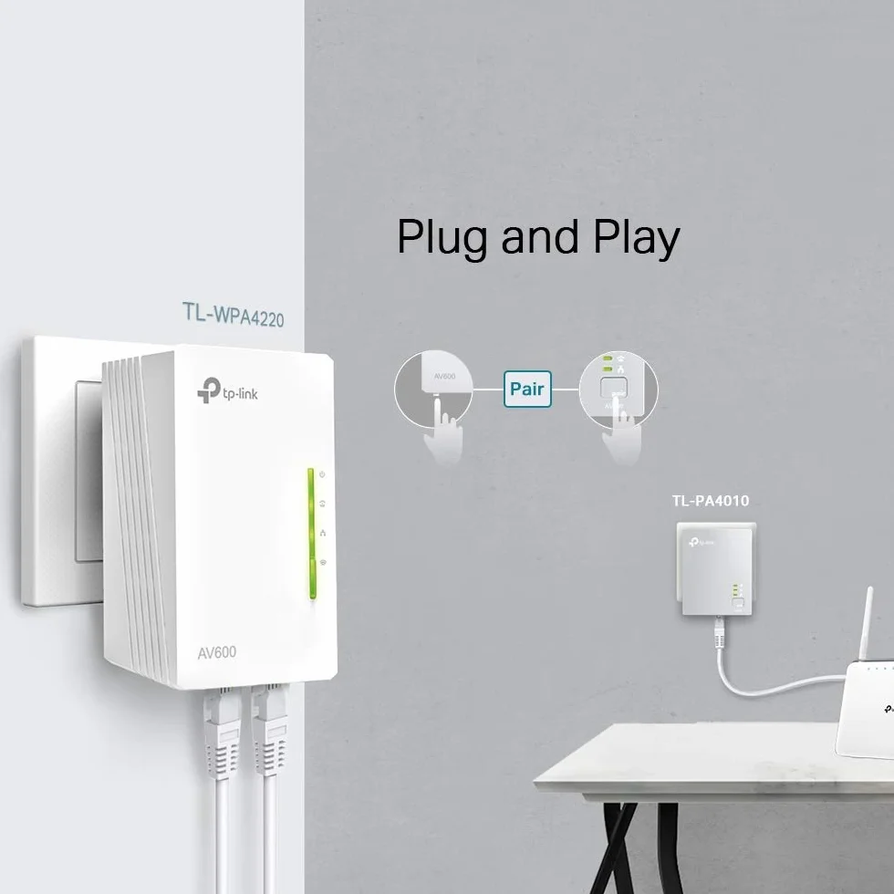 TP-Link TL-WPA4220 TKIT | Zestaw powerline AV600 z WiFi N300 (3 urządzenia) | 2× porty Ethernet | Klonowanie WiFi