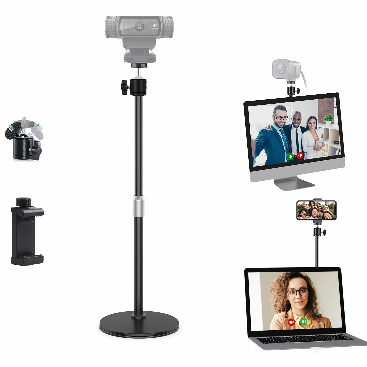 Kamera internetowa do montażu na biurku, składany uchwyt stołowy do kamery internetowej Logitech Brio C920 C922 C930 C925 C615 Streamcam, kompatybilny ze smartfonami iPhone i Samsung