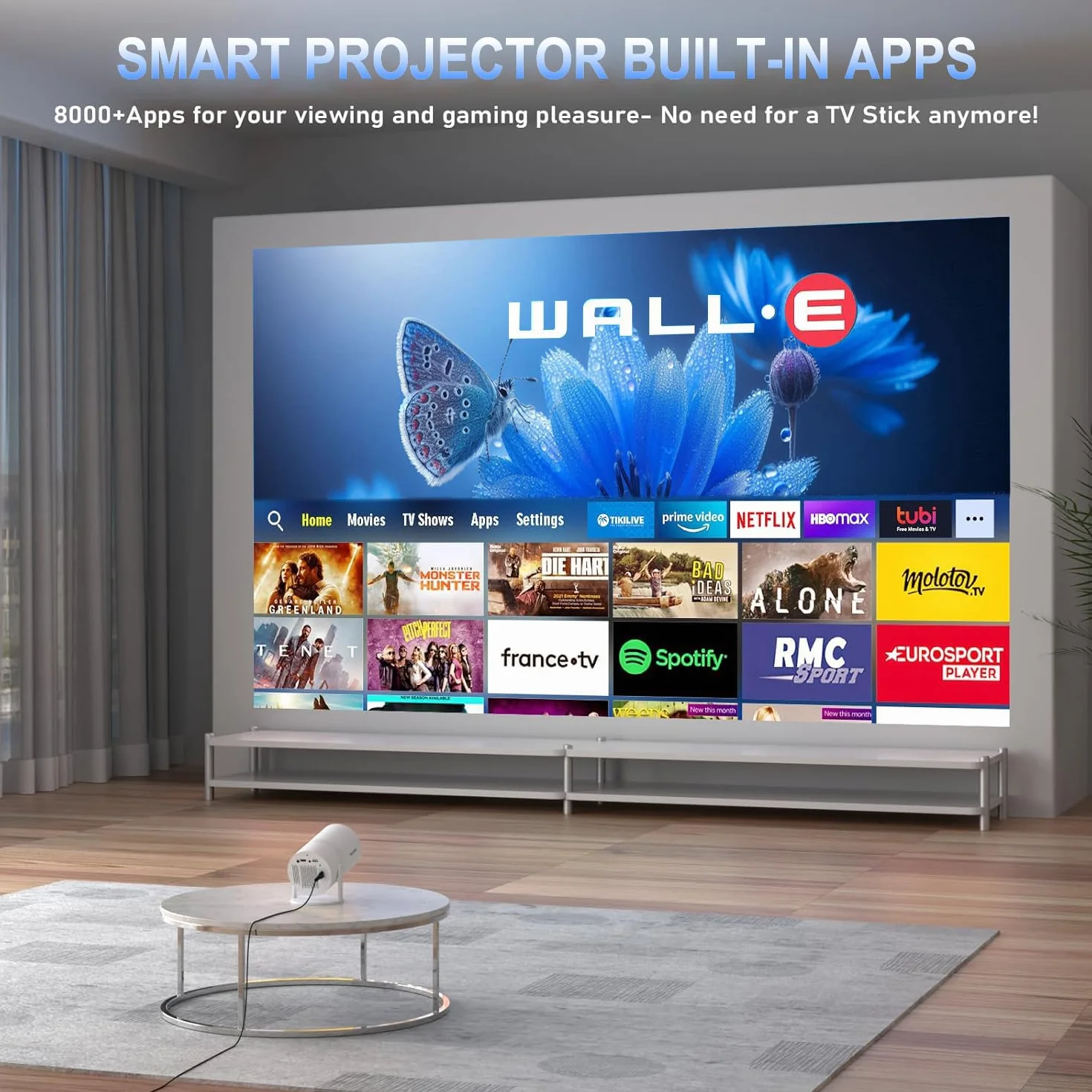 Projektor mini FHD 4K, przenośny projektor wideo WiFi 6 BT5.2, korekcja trapezu, obrót o 180°, kompatybilny z telefonem/PC/HDMI/USB/PS5 [aplikacja]