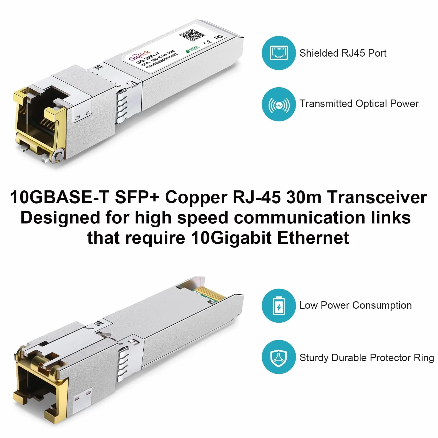 SFP+ 10GBase-T Transceiver RJ-45 Miedziany 30m Cat6a/Cat7 Kompatybilny Cisco Ubiquiti MikroTik