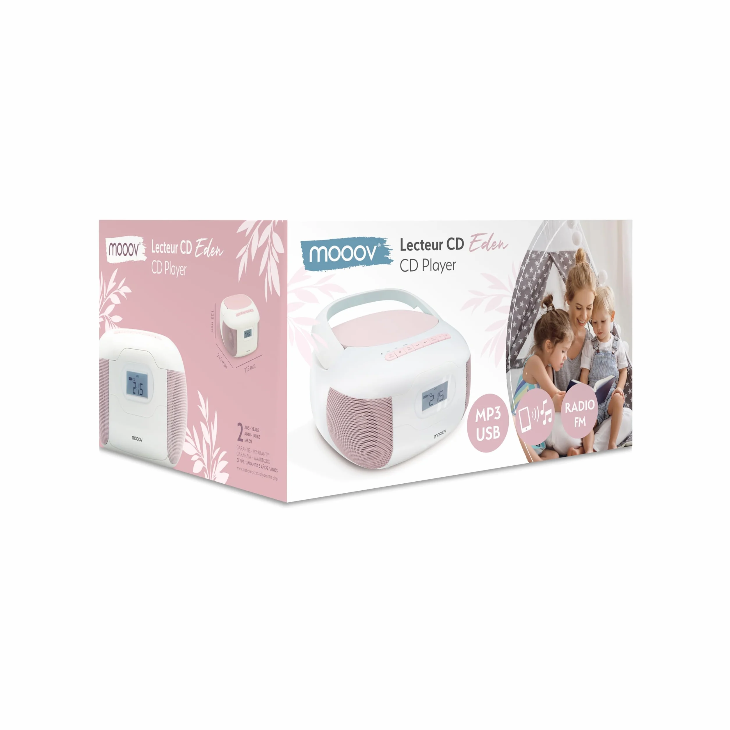 Metronic Przenośny odtwarzacz CD Radio Bluetooth Eden, MP3 z portem USB, odtwarzacz kart micro SD, radio CD - różowy - 477185