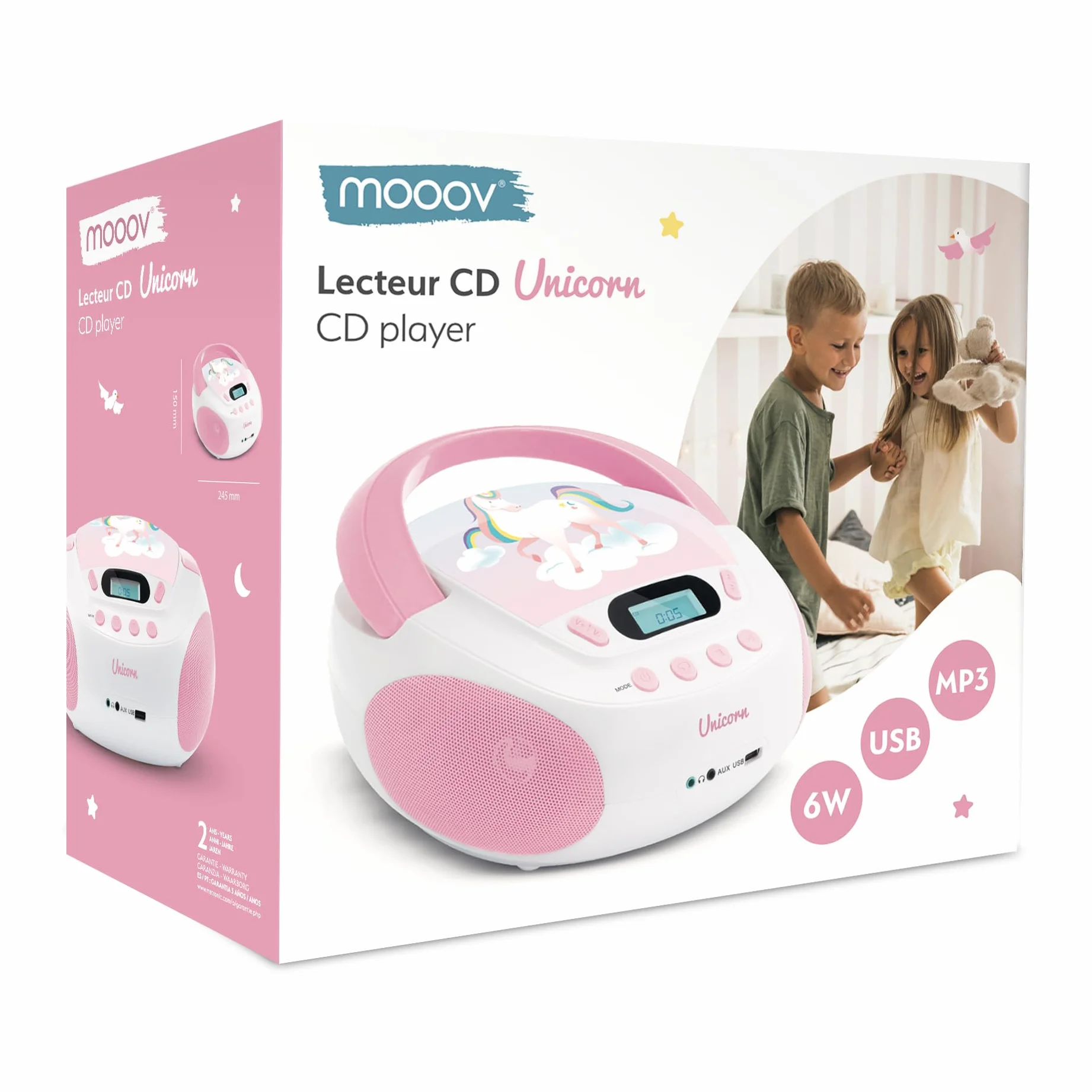 MOOOV 477407 odtwarzacz CD jednorożec dla dzieci, z portem USB