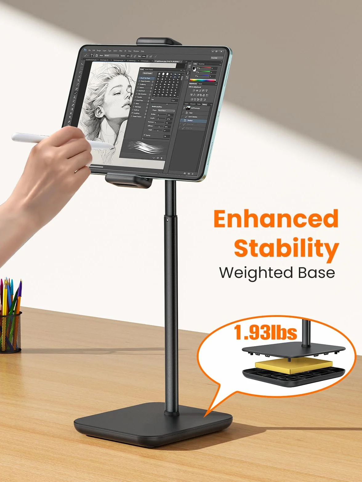 Regulowany stojak na iPada z wydłużeniem wysokości 21 ", 360 ° uchwyt tabletu obrotowego dla biurka, stojak na powierzchni, przenośny stojak na monitor z tabletami i smartfonami 4,7-15.6"