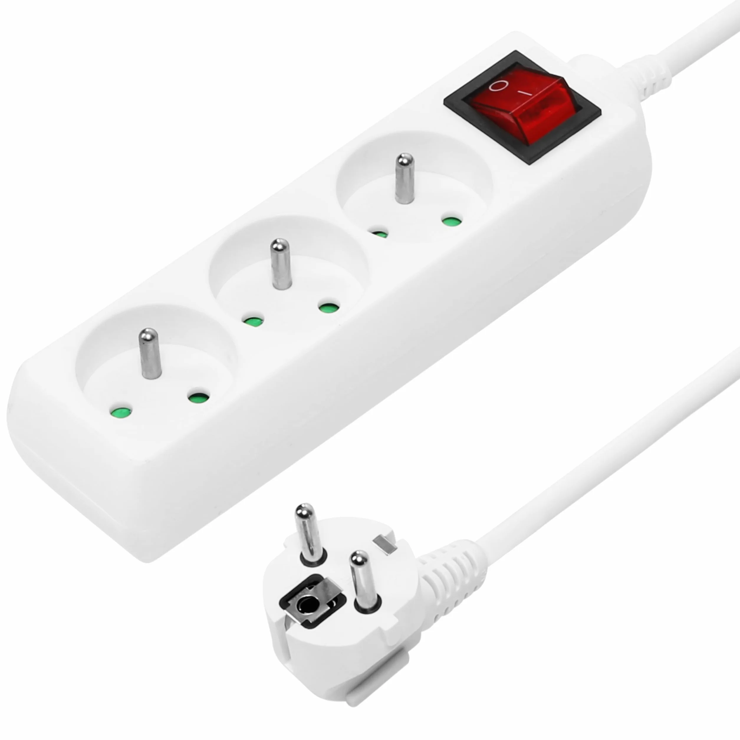 PremiumCord Listwa Zasilająca 3m z Wyłącznikiem Sieciowym, 3-Stykowa, Przedłużacz 230V, 3 Gniazd Francuskich Obróconych o 45°, Wysokiej Jakości Gniazdka z Zabezpieczeniem Przed Dziećmi, Kolor Biały