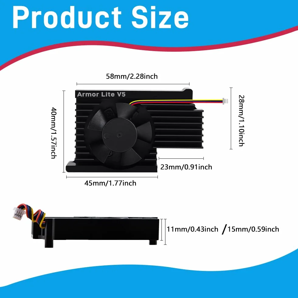 GeeekPi Armor Lite V5 aluminiowy radiator z wentylatorem PWM, kompatybilny z Raspberry Pi 5, wentylator chłodzący 30 mm, podkładki termiczne do Raspberry Pi 5 4 GB/8 GB