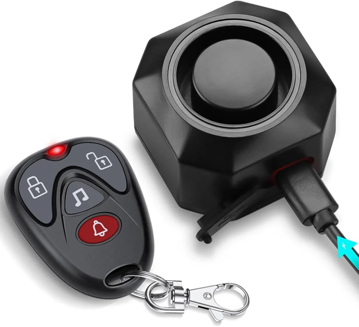 ZEXMTE Alarm rowerowy, 110 dB, antykradzieżowy, alarm motocyklowy, ładowany, z pilotem bezprzewodowym, system alarmowy pojazdu, akcesoria rowerowe, do motocykla, przyczepy, skutera, roweru