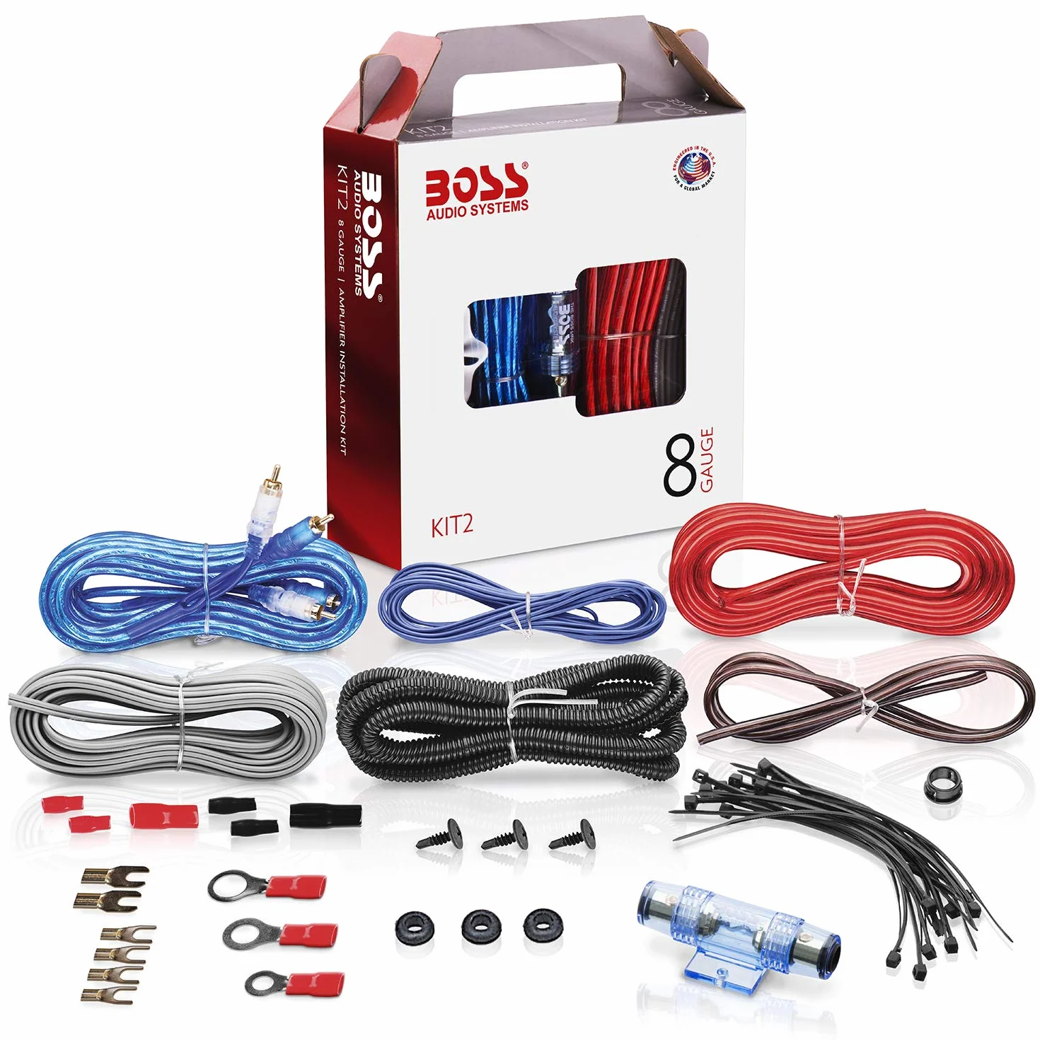Boss AUDIO KIT2 Zestaw do Instalacji Nagłośnienia Samochodowego, Wielokolorowy, 19.3 x 7.11 x 19.3 cm