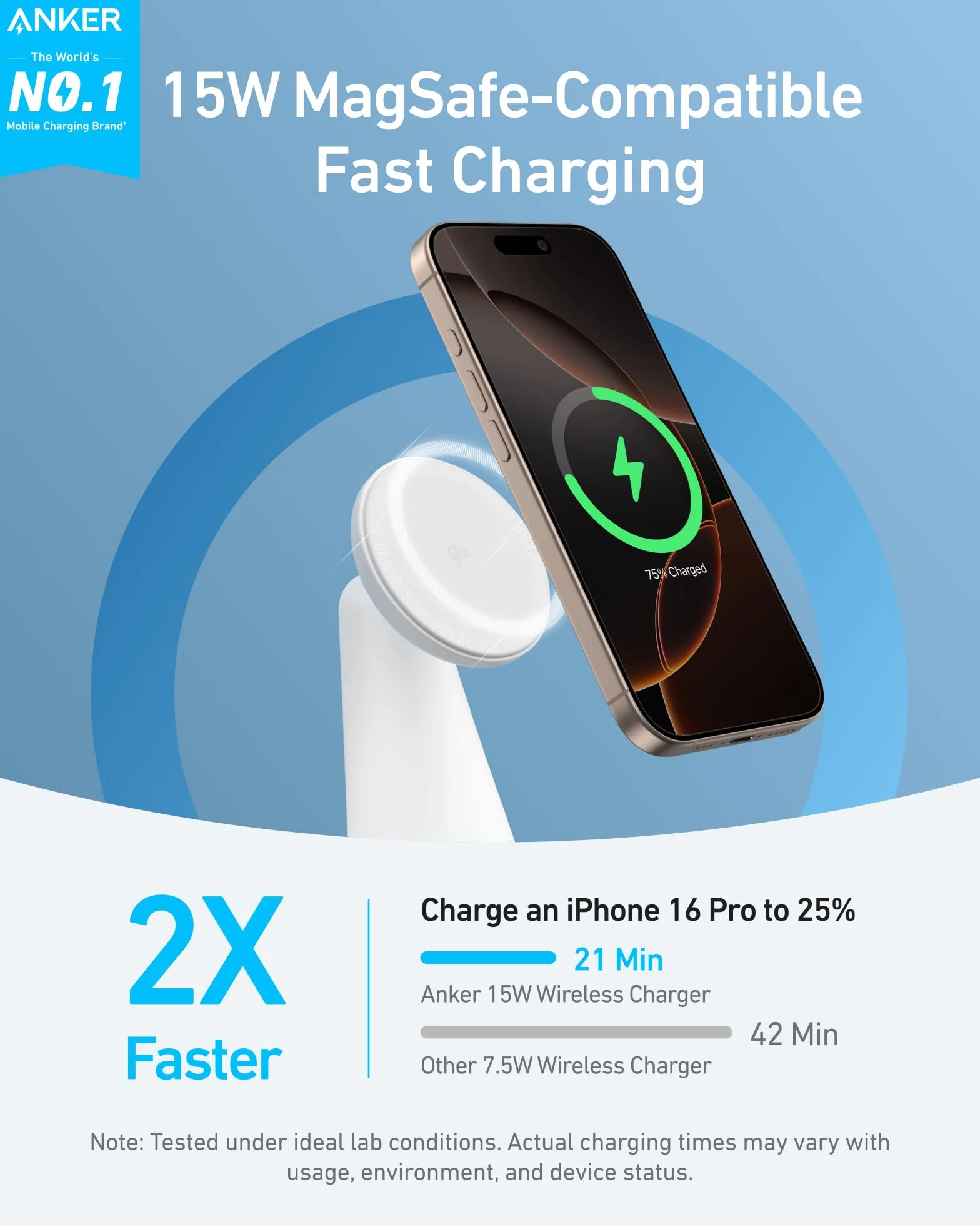 Ładowarka Anker MagGo MagSafe kompatybilna z 2 w 1, certyfikat Qi2, podstawka do szybkiego ładowania 15 W, regulowana i stabilna, do iPhone'ów 16/15/14/13/12, AirPods Pro i innych (bez zasilacza)