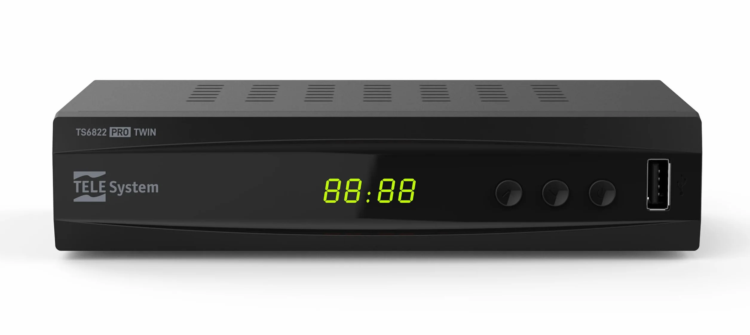 TELE System TS6822 PRO DVB-T2 HEVC cyfrowy dekoder naziemny i rejestrator wideo z dwoma tunerami DVB-T2 HD HDR (HDR10/HLG) z wyświetlaczem i pilotem zdalnego sterowania 2 w 1 ze sterowaniem