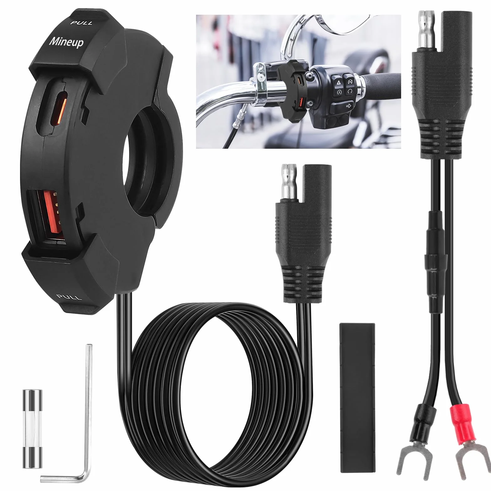 Mineup Gniazdo USB do motocykla, ładowarka samochodowa szybkie ładowanie 18 W USB-A i 30 W PD typ C, gniazdo zasilania do 12V / 24V Marine Motorcycle Camper