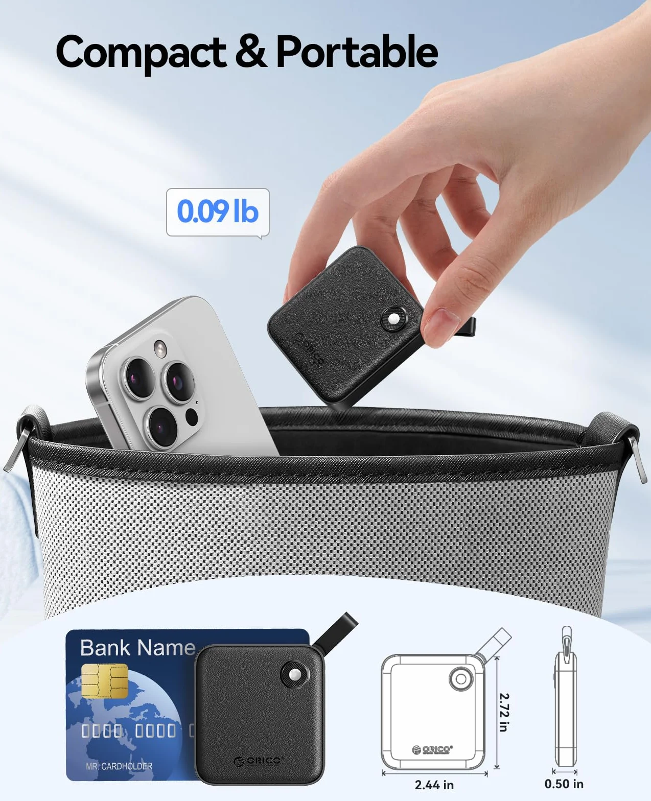 ORICO Extreme Portable SSD 256 GB z kablem USB C 2 w 1, zewnętrzne dyski Solid State Drives do 460 MB/s, wskaźnik stanu, niezawodna pamięć do smartfonów z USB-C smartfonów, tabletów, PC – B5PLUS
