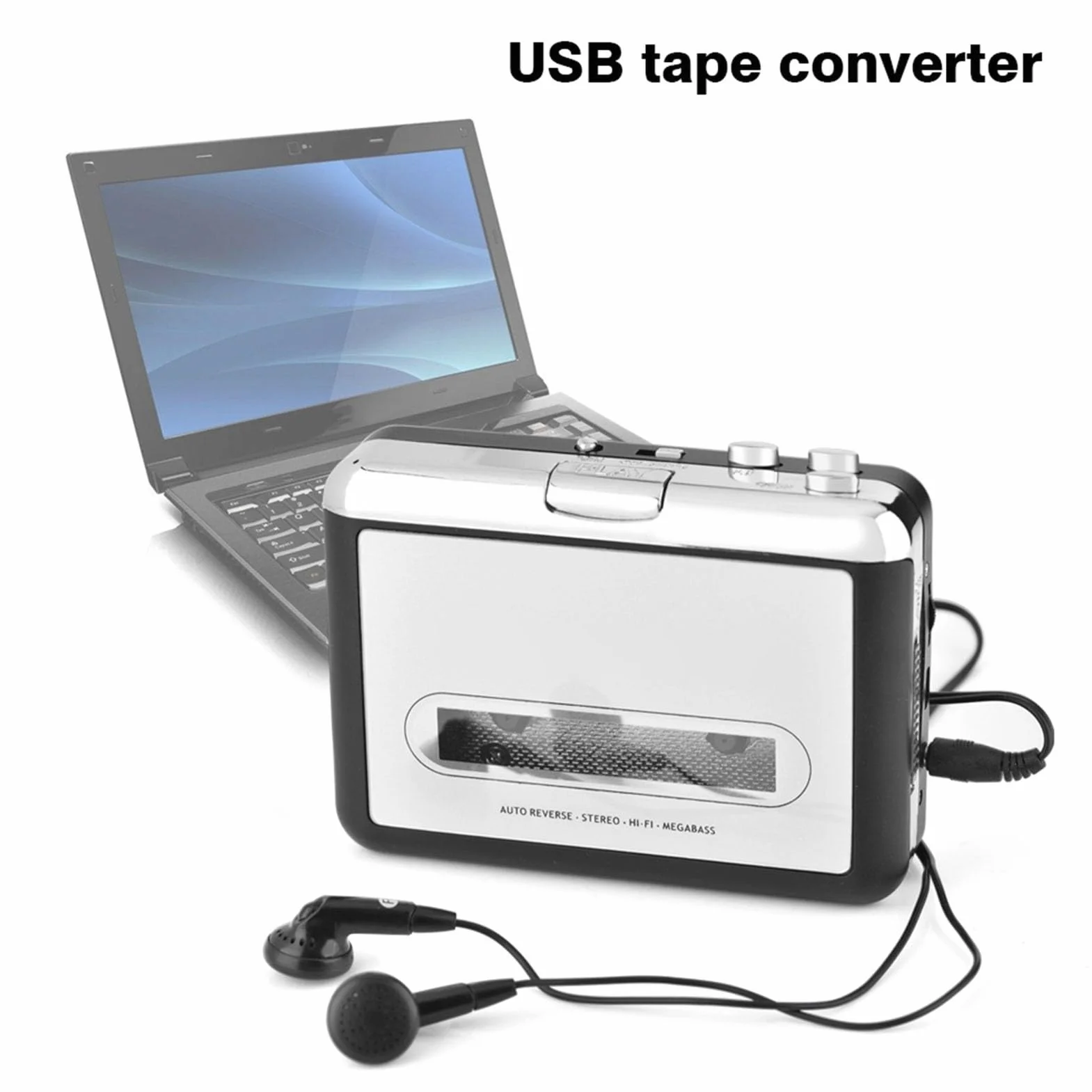 Kadimendium Konwerter Kasety Magnetofonowej USB na Komputer PC MP3 Switcher Converter + Plug and Play + Wyjście + Słuchawki, do Konwersji Kasety na Odtwarzacz Muzyczny MP3, Zasilany Przez USB, Nie