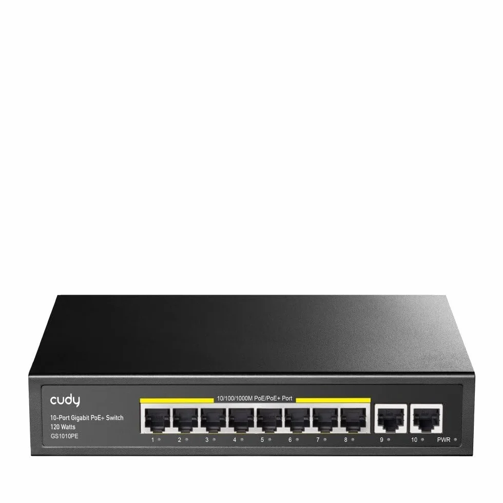 Cudy GS1010PE 8-portowy przełącznik Gigabit Poe, 120 W, 2 porty Gigabit Uplink, 802.3at/af, Plug and Play