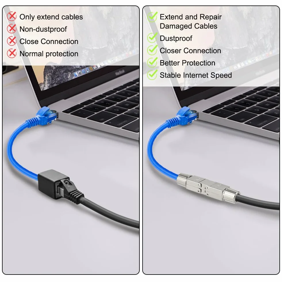 AXFEE 2-pak złączy RJ45, moduł złącza Cat7, złącze Ethernet 8P8C, ekranowany przedłużacz sieciowy, adapter złącza LSA, modułowe złącze wtykowe do kabla Ethernet, 2 szt