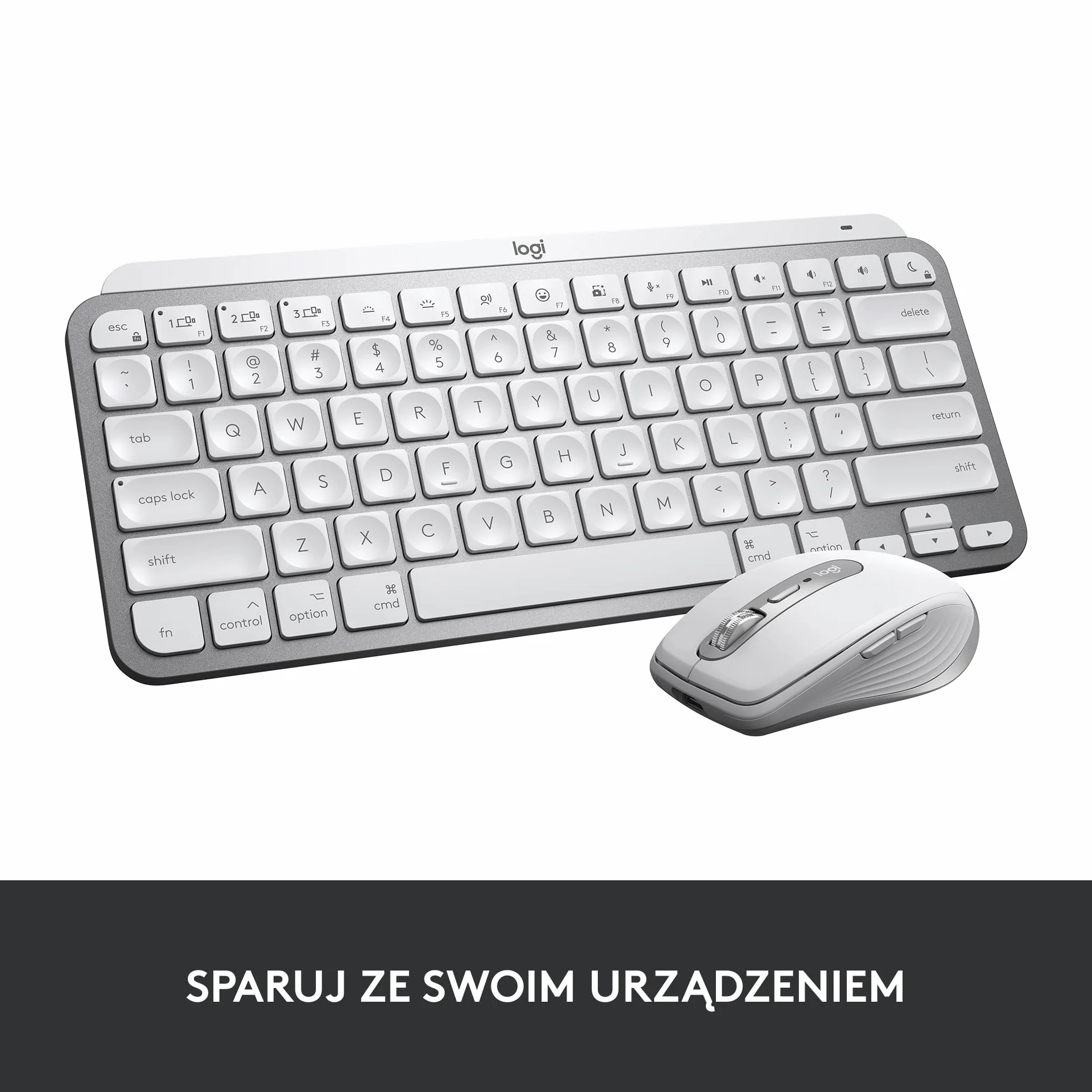 Logitech MX Keys Mini for Mac Mała klawiatura bezprzewodowa Bluetooth podświetlane klawisze USB-C Jasnoszary
