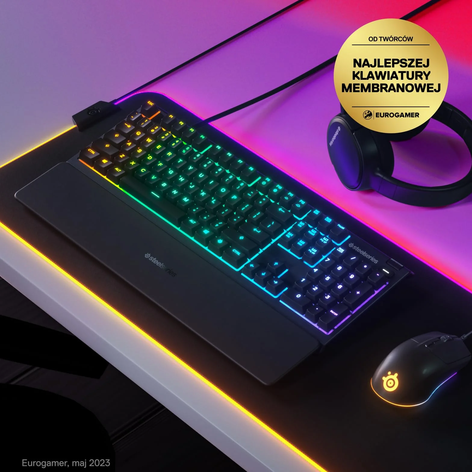 SteelSeries Apex 3 – klawiatura gamingowa – 10-strefowe oświetlenie RGB – magnetyczna podkładka pod nadgarstki premium – układ hiszpański (QWERTY)